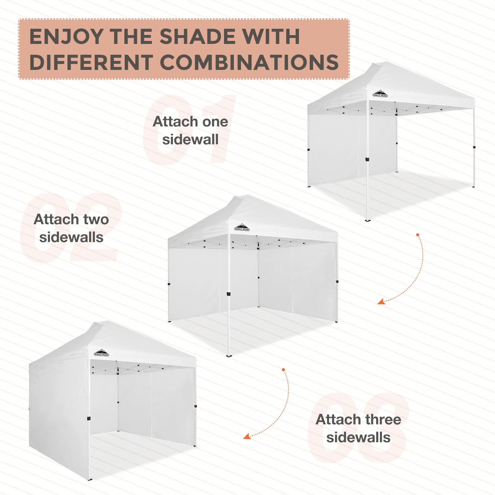 EAGLE PEAK 10x10 ft Commercial Pop Up Canopy Tent Sunwall/Sidewall - White (1 Sidewall Included) - Perfect for Outdoor Markets, Fairs, and Events
