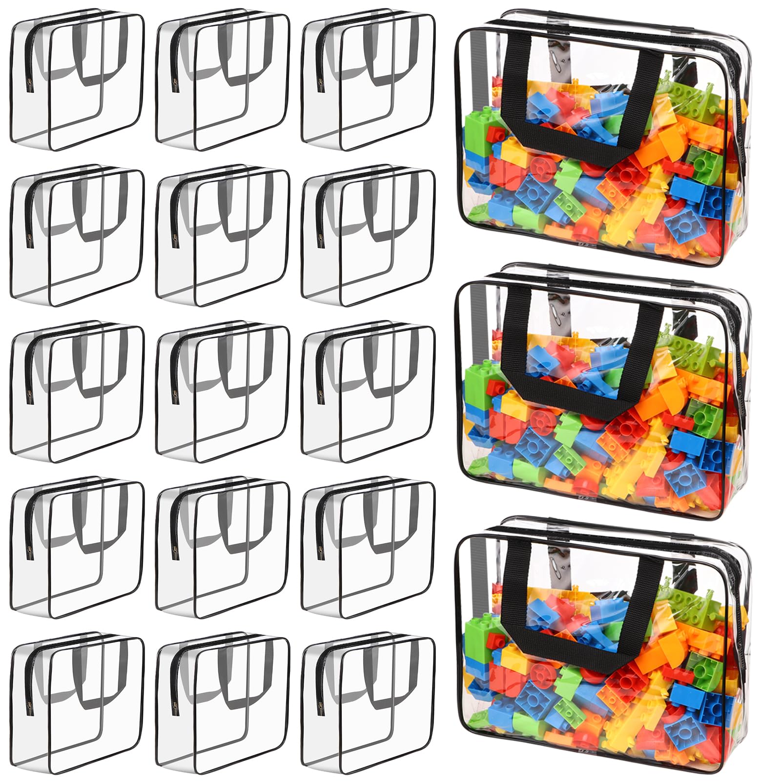 18 Pack Large Waterproof Clear PVC Toy Storage Bags with Zipper & Labels - Organizer for Kids Toys, Building Blocks, Puzzles, Books - Perfect for Home Organization & Travel Storage