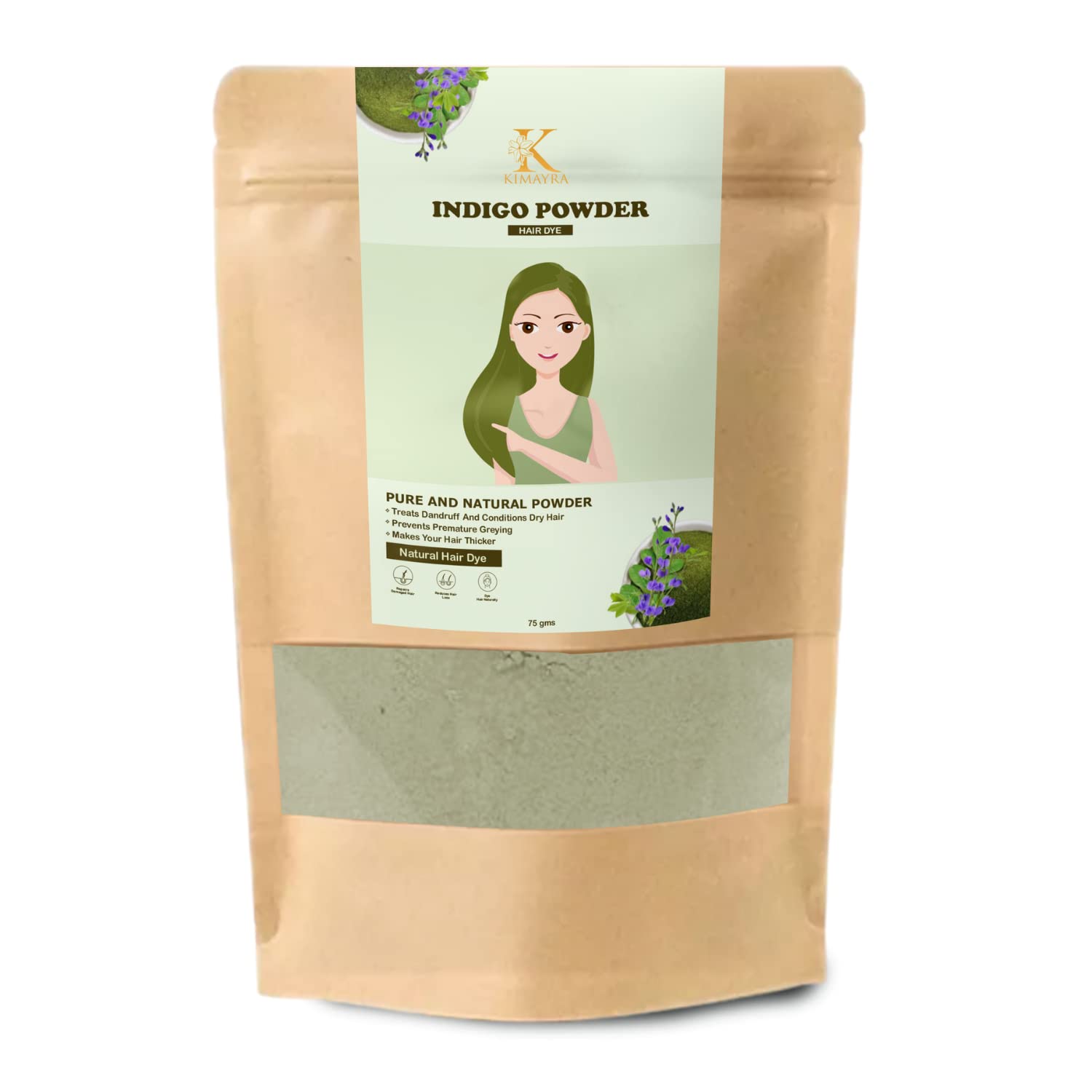 Kimayra Natural Indigo Powder Hair Dye – Long Lasting & Safe Hair Color for Women & Men | Promotes Healthy Hair Growth, Reduces Dandruff & Adds Shine | 75g (Pack of 2) | Perfect for DIY Hair Coloring at Home & Natural Hair Care Routine