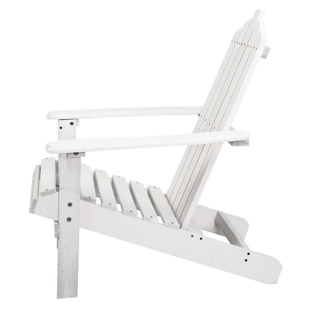 3-Piece White Wooden Adirondack Outdoor Table and Chairs Set - Perfect for Beach, Patio, Garden, and Backyard Relaxation