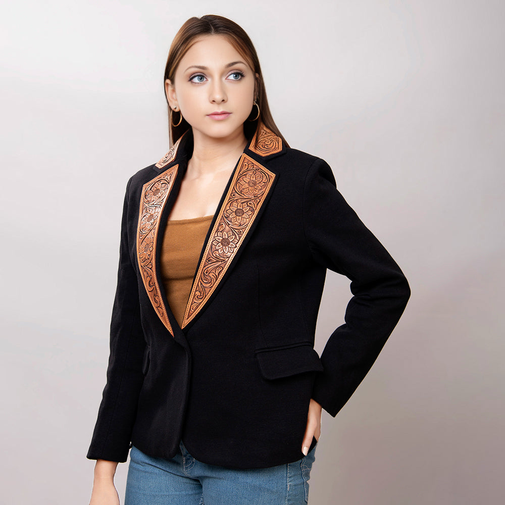 Genuine Leather Hand-Tooled & Hand-Carved Women's Blazer Dress Jacket for Ladies & Girls | Elegant Office Wear, Wedding Attire & Special Occasion Outfit