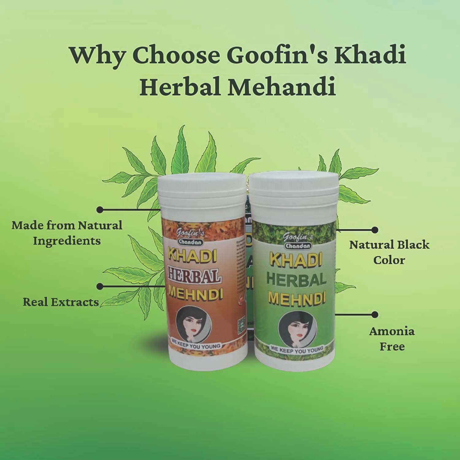 Goofin's Chandan Khadi Herbal Henna Hair Color - Natural Black, 2 x 100g (200g Total) | 100% Pure Indian Henna | Plant-Based Ayurvedic Hair Dye for Gray Coverage & Conditioning | Perfect for Natural Hair Care & DIY Beauty Treatments
