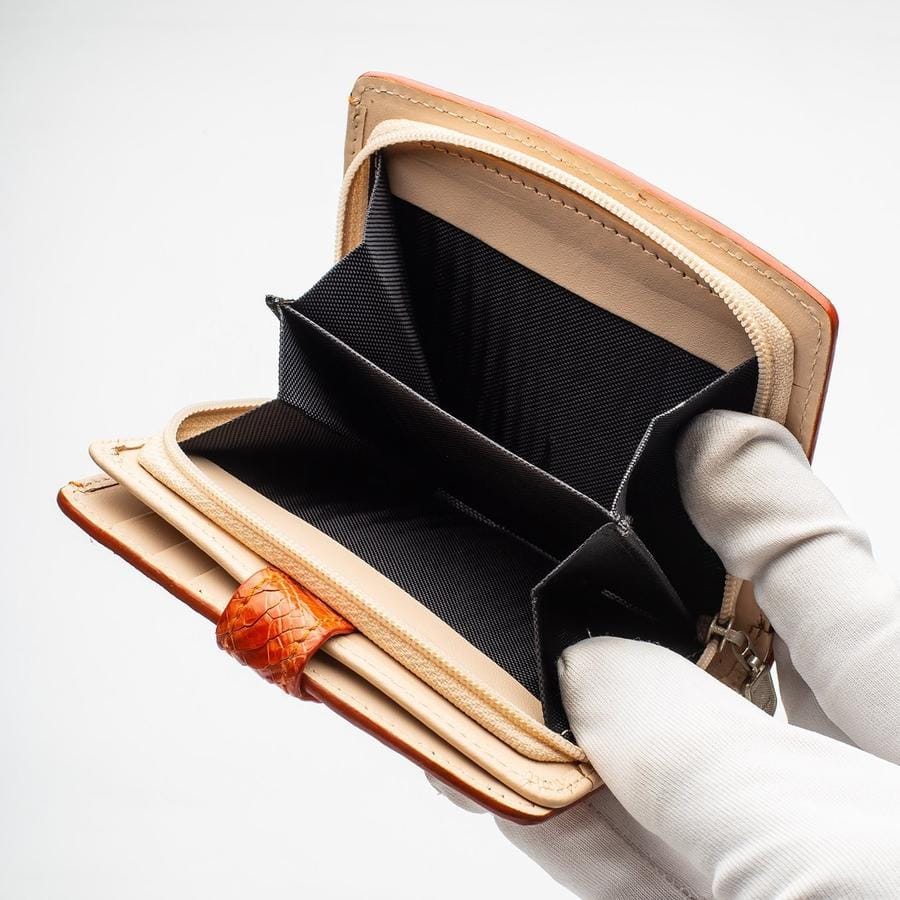 Two Tone Orange Crocodile Leather Women's Wallet - Luxury Bifold Wallet for Women - Perfect for Everyday Use, Travel & Gift Giving
