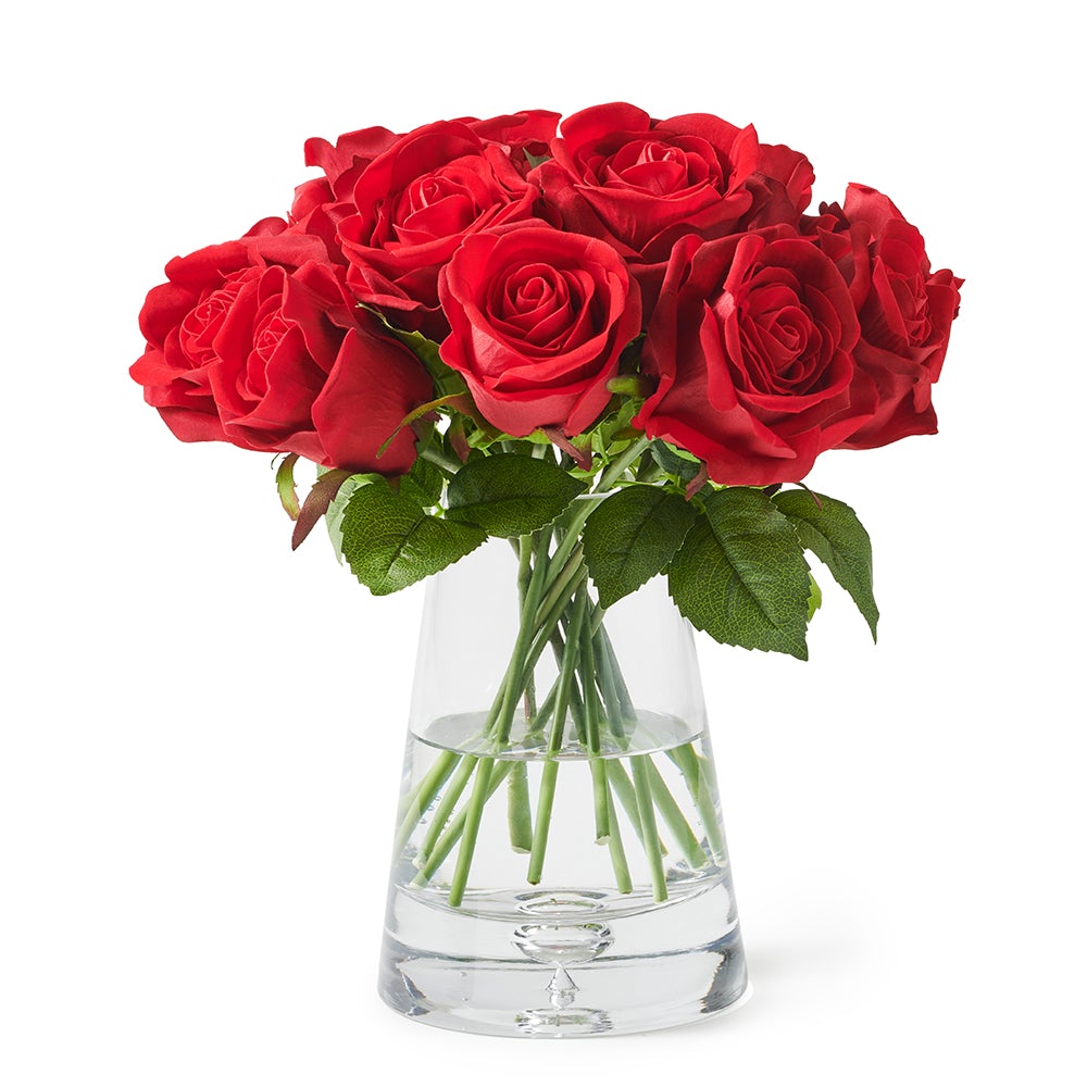 12 Red Roses in Glass Vase - Fresh Cut Flowers for Valentine's Day, Anniversary, Wedding Centerpiece & Home Decor