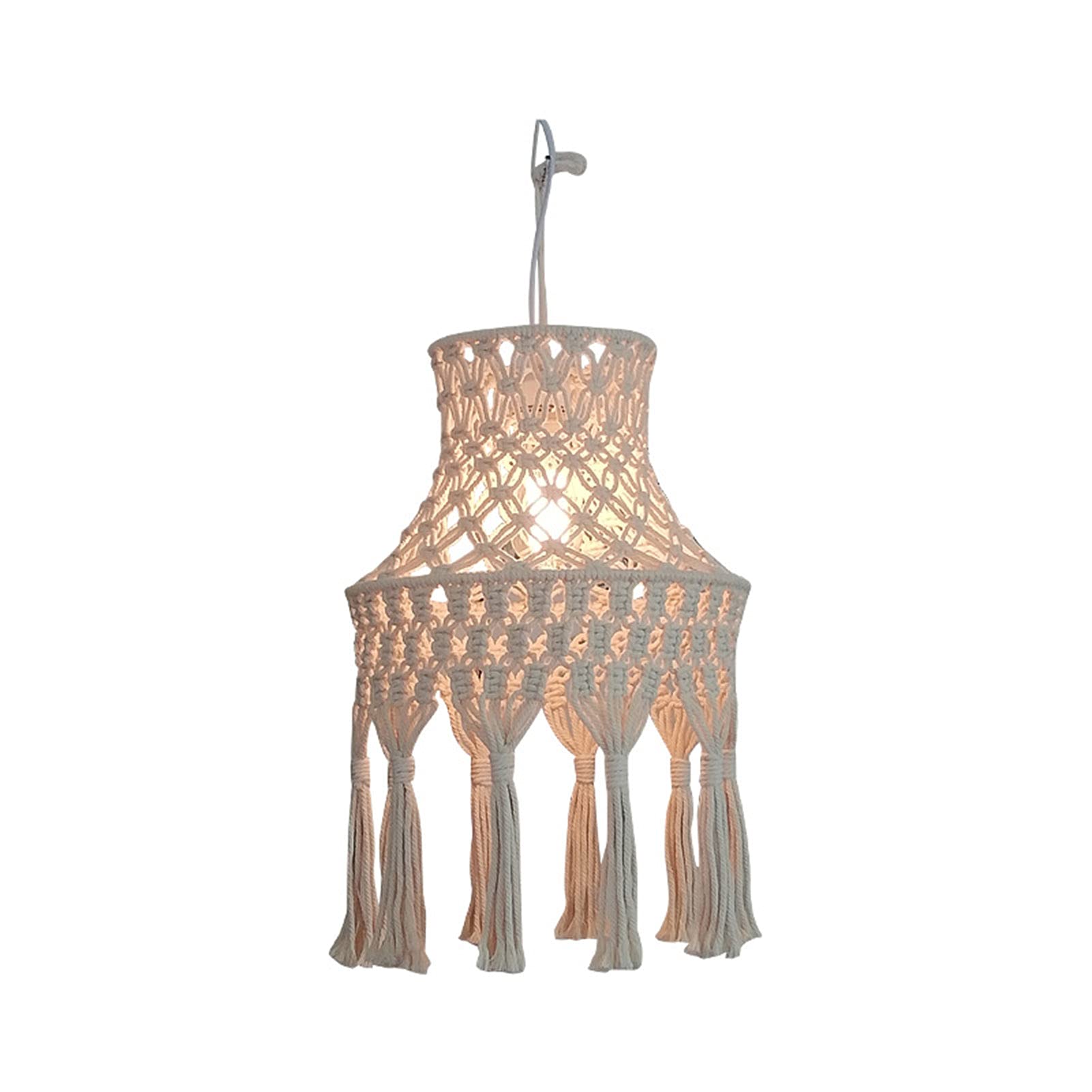 Handmade Macrame Lamp Shade - Bohemian Hanging Pendant Light Cover for Bedroom, Living Room, Nursery & Office Decor | Natural Cotton Woven Chandelier for Cozy Boho Home Ambiance