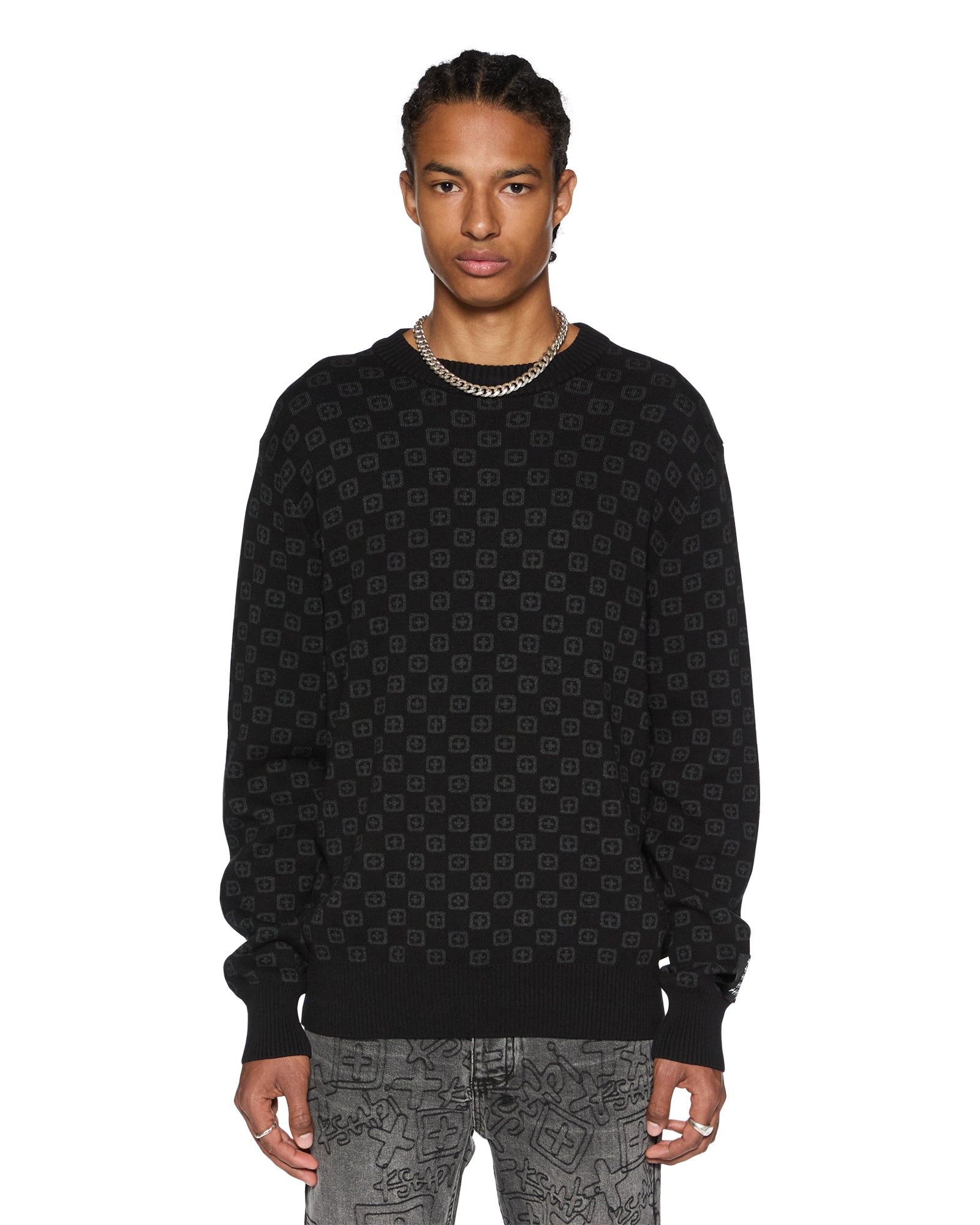 Box Knit Crew Neck Sweater Washed Black - Soft & Stylish Pullover for Casual Wear & Layering
