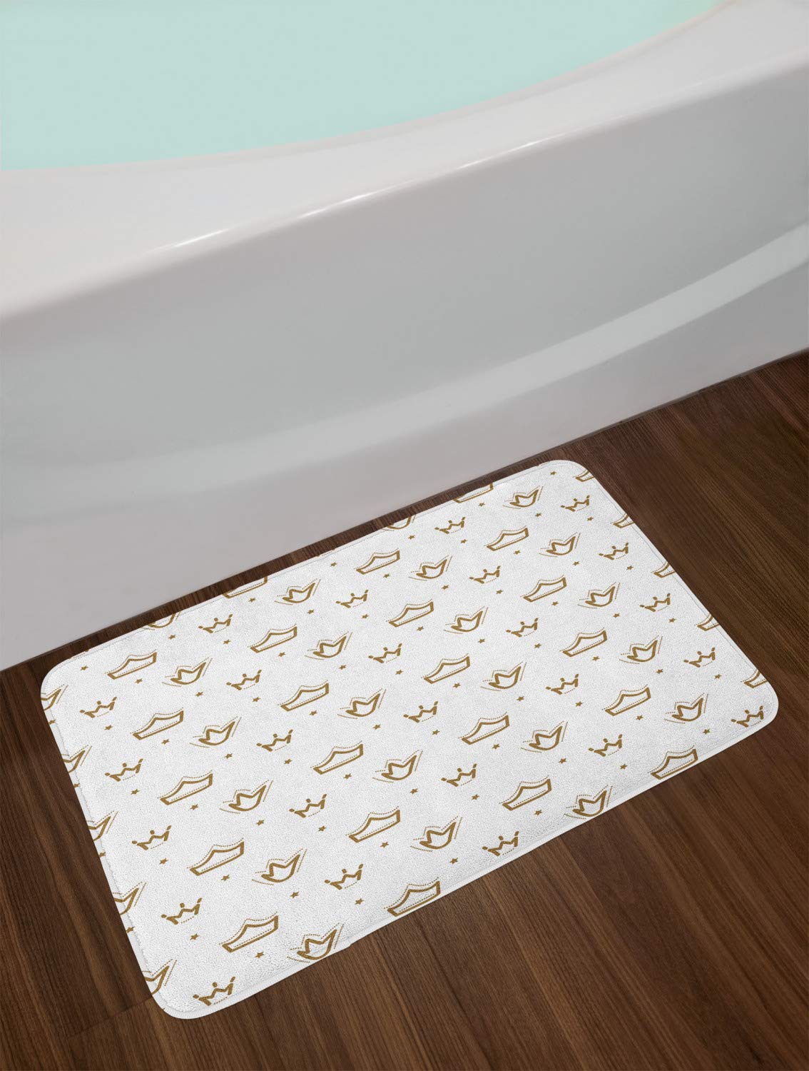 Ambesonne Crown Bath Mat - Luxury Plush Non-Slip Bathroom Rug with Royal Palace King Queen & Stars Design, 30.2 x 20 Inches, Dark Khaki & White - Perfect for Master Bathroom, Guest Suite & Spa Decor