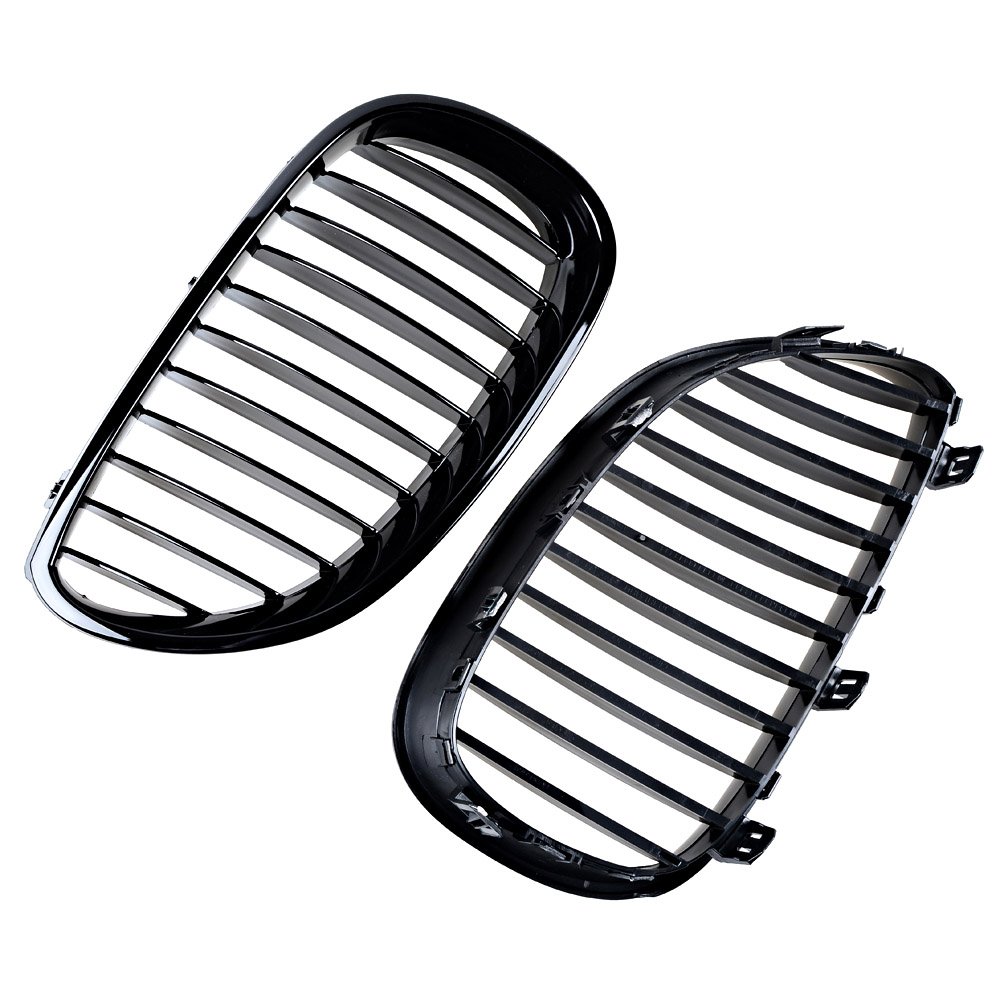 2X Carbon Fiber Glossy Black ABS Grille & Mirror Covers Compatible with 2008-2010 BMW 5 Series E60 E61 Facelift - Upgrade Your Car's Exterior Style