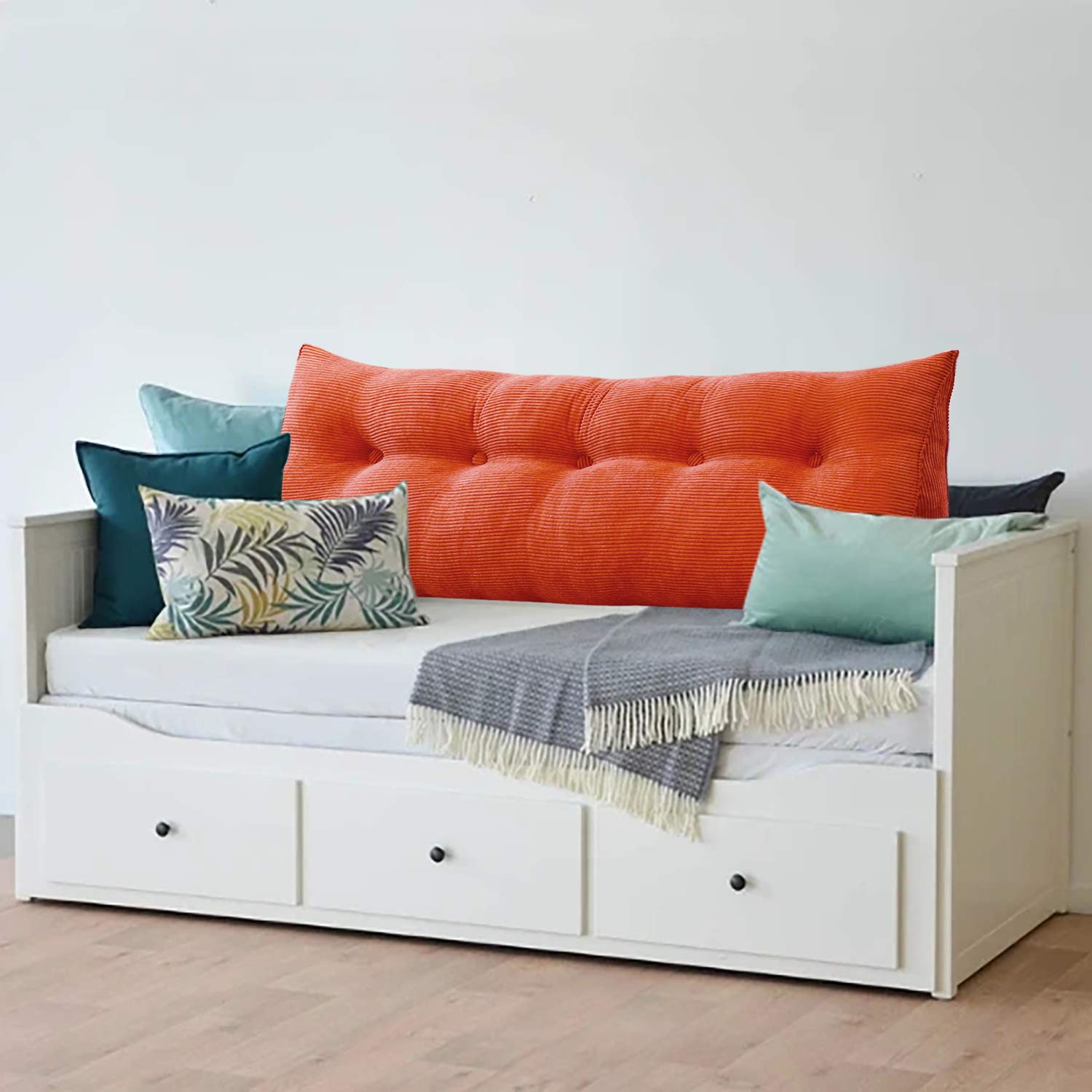 **WOWMAX Wedge Pillow for Queen Bed - Triangular Headboard Pillow with Removable Corduroy Cover (100% Cotton) - Perfect for Daybeds, Reading & Relaxing in Bed**
