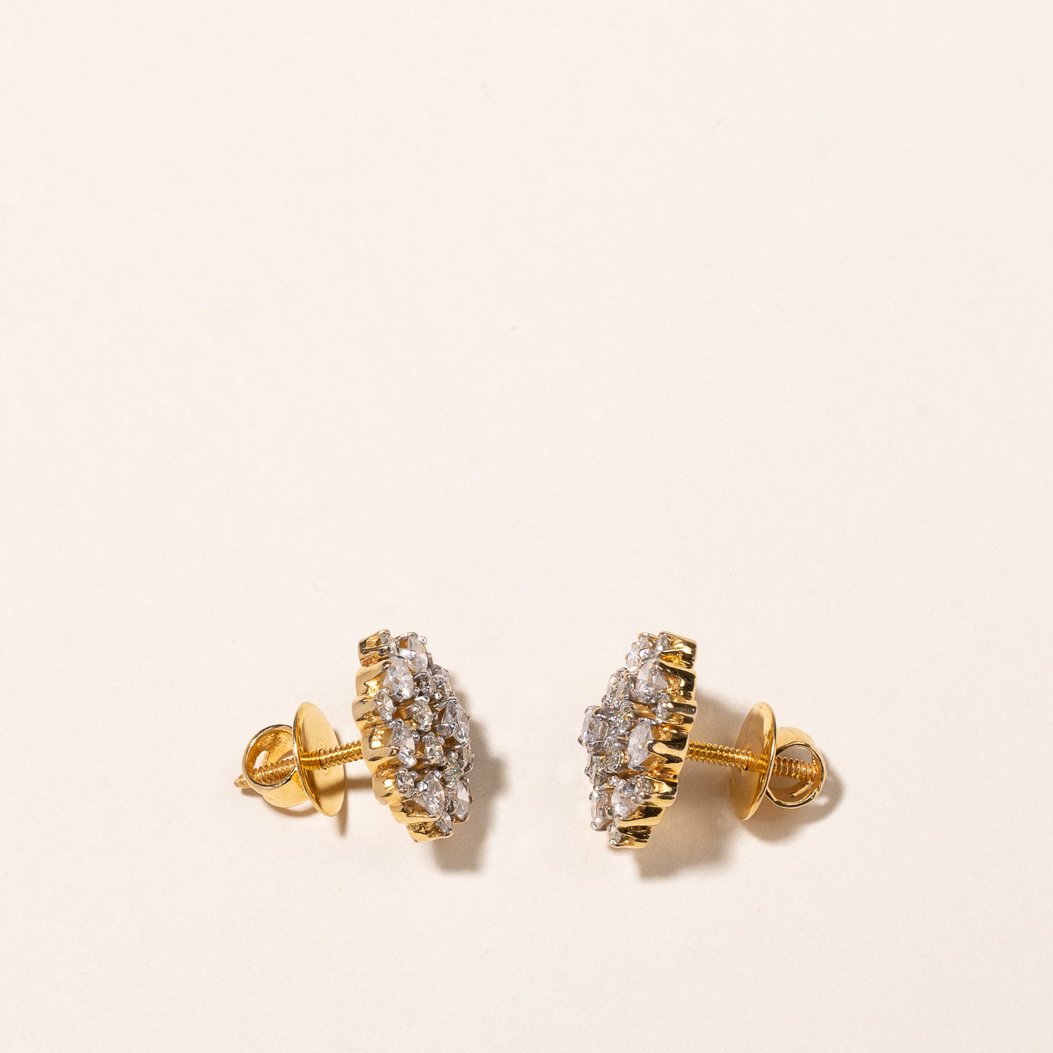 14K Yellow Gold Diamond Cluster Stud Earrings - 2.08ctw Round Cut Diamond Earrings for Women | Perfect for Weddings, Anniversaries & Special Occasions