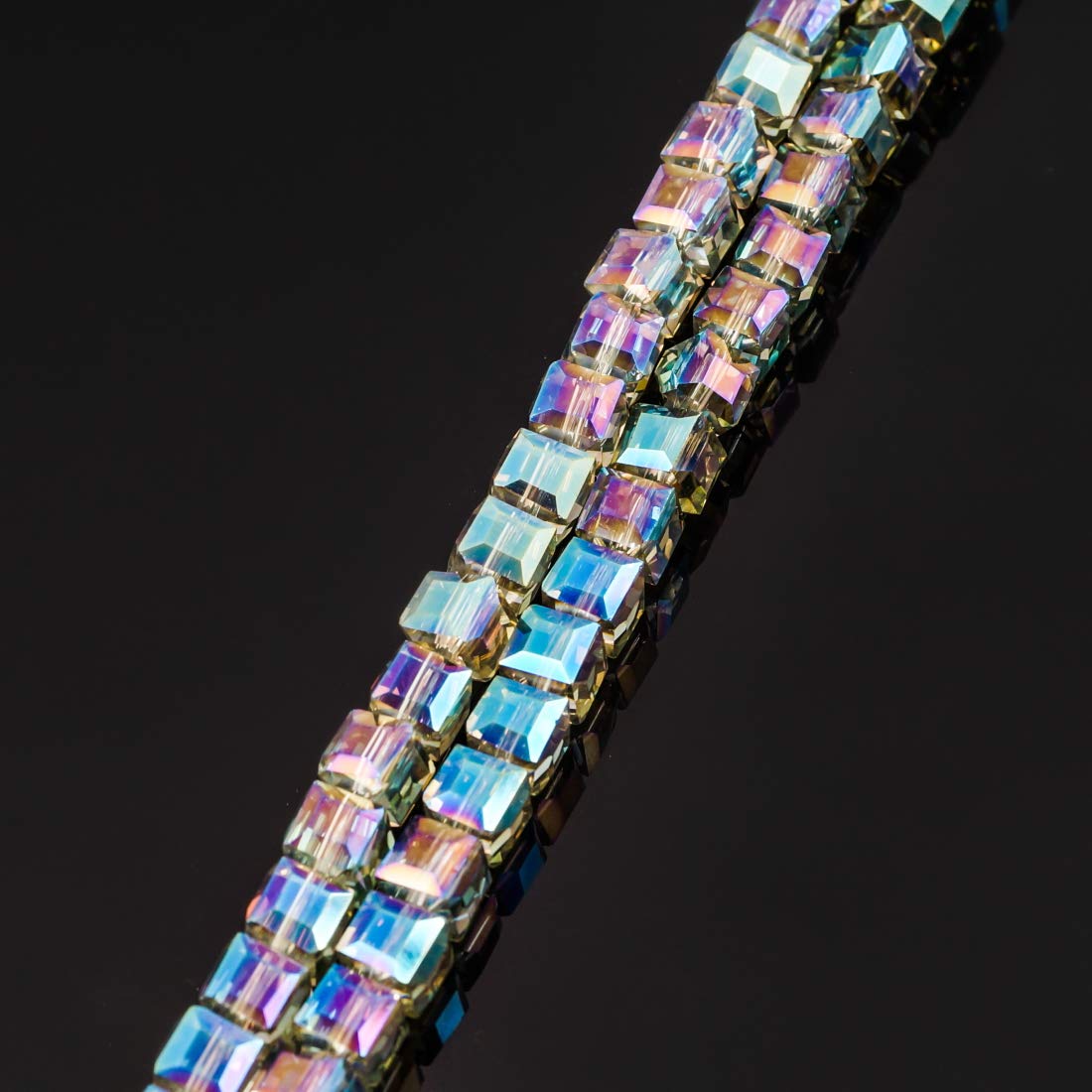 5 Strands Czech Faceted Cube Crystal Glass Loose Beads - 6mm (0.24 Inch) Peridot Shimmer Spacer Beads (475-490pcs) for DIY Jewelry Making, Bracelets, Necklaces & Craft Projects | Bulk Beads for Jewelry Design & Home Decor