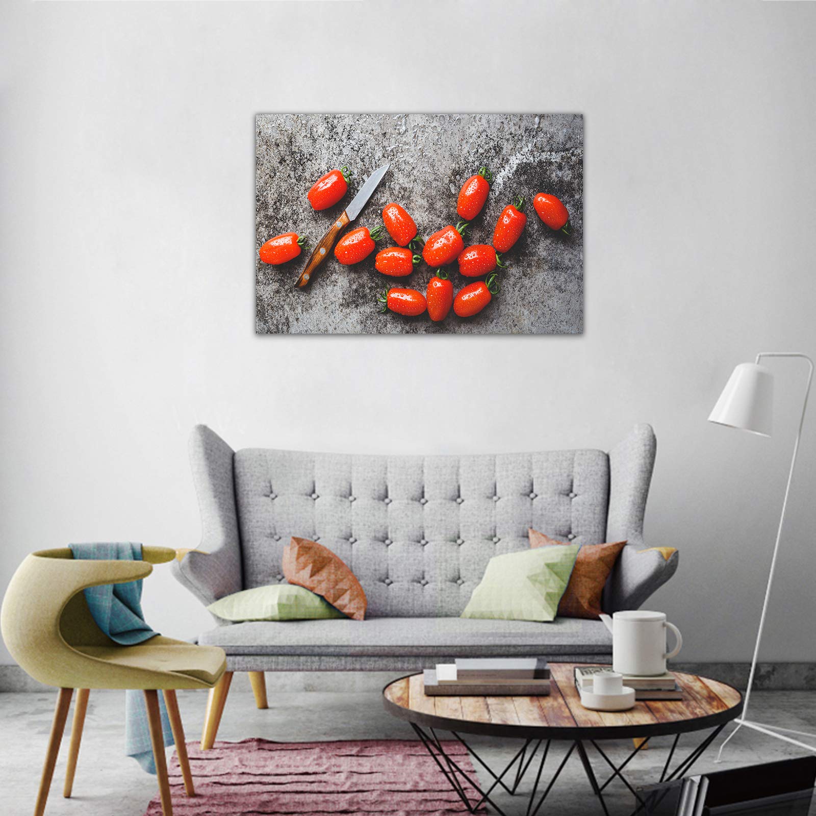 Cherry Tomato Canvas Wall Art - 28x40 Inch Framed Kitchen Decor, Fruit Painting for Dining Room & Restaurant - Ready to Hang Home Decoration | Perfect for Farmhouse, Modern & Italian Kitchen Themes