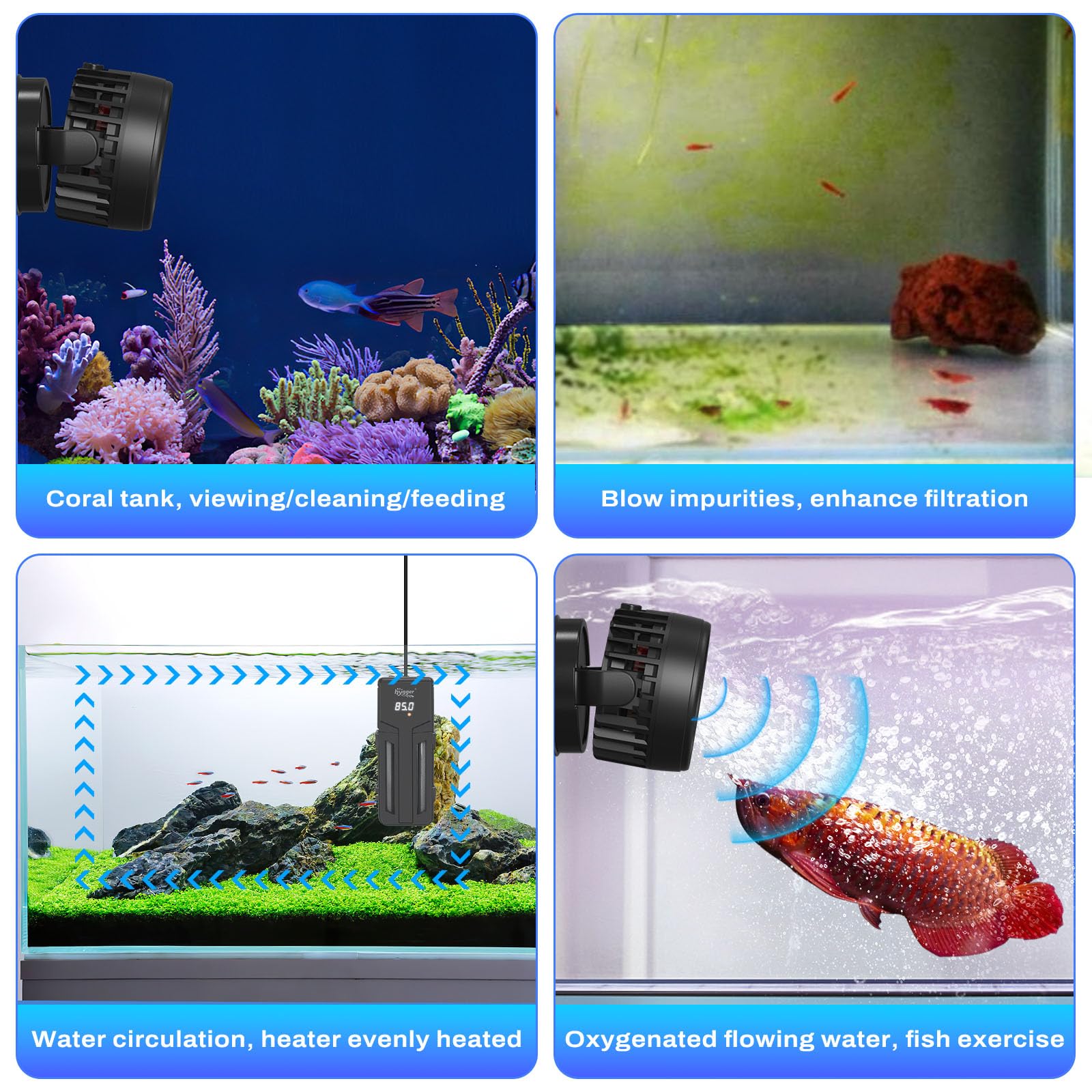 Hygger DC Aquarium Wave Maker - Adjustable Flow, Quiet Pump for Fish Tank, 4 Modes for Feeding & Night Use