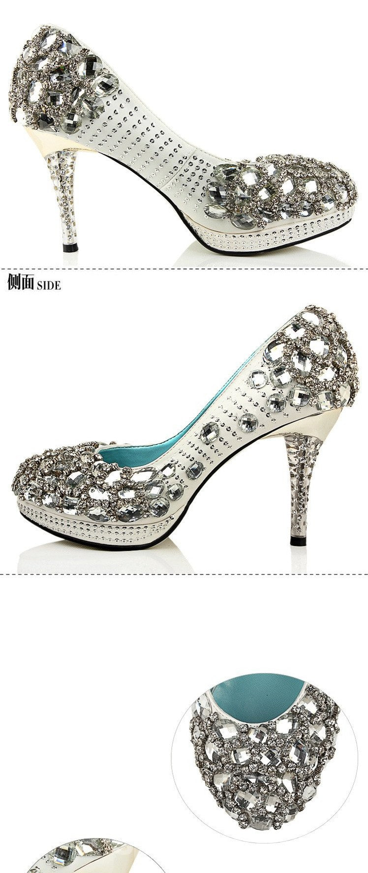 Handmade Rhinestone Pointed Toe High Heel Wedding Shoes for Women - Crystal Bridal Heels, Evening Party & Prom Dress Shoes - Style S026