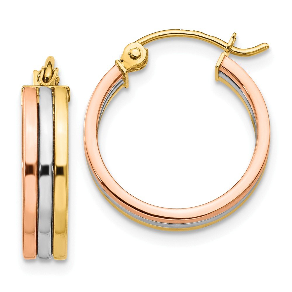 14K Tri-Color Gold Hoop Earrings for Women - 18mm x 4mm Three-Tone Hoops - Perfect for Everyday Wear, Parties & Special Occasions