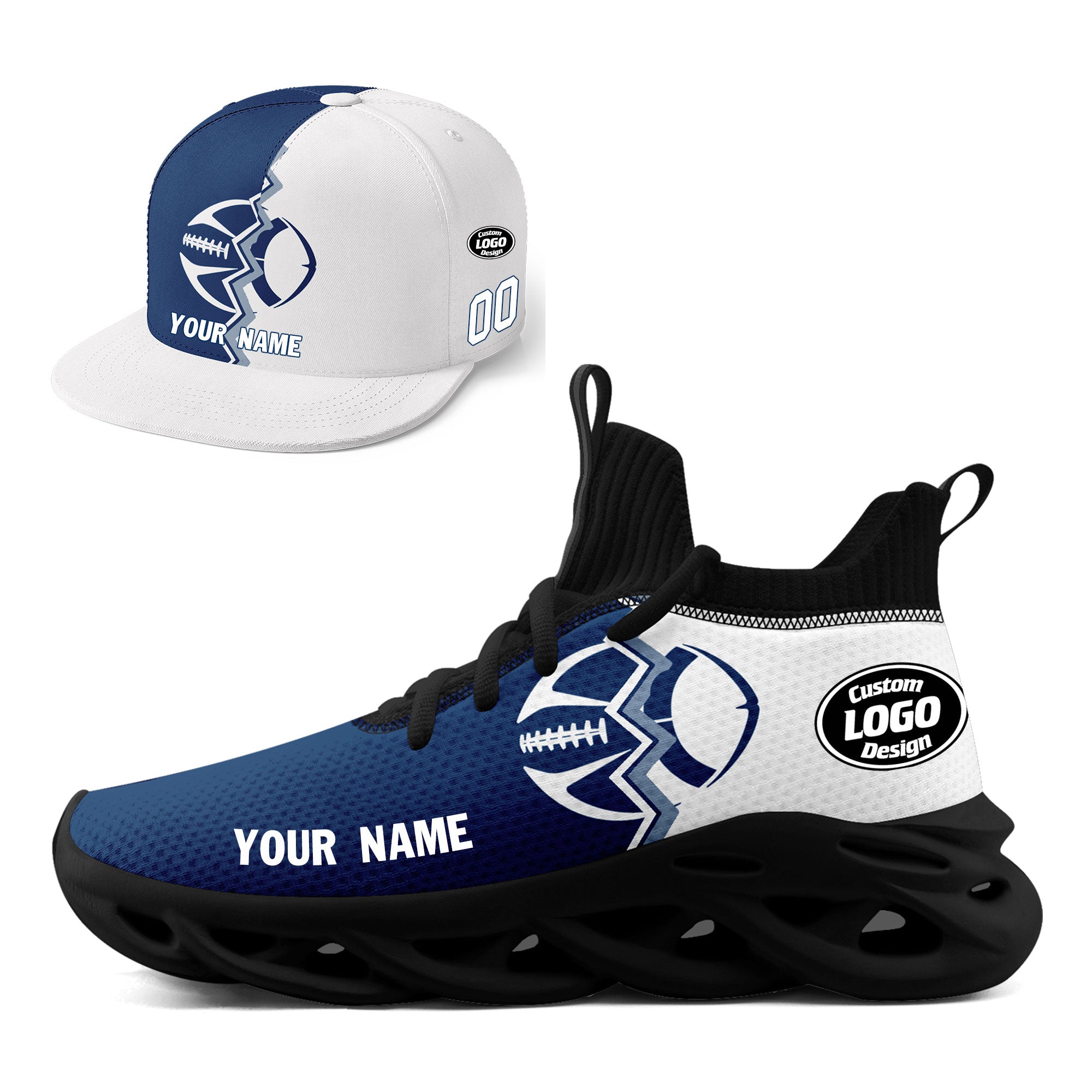 Custom Blue & White Indiana MaxSoul Shoes and Hat Set - Personalized Sports Combo for Basketball & Casual Wear - D028017-23