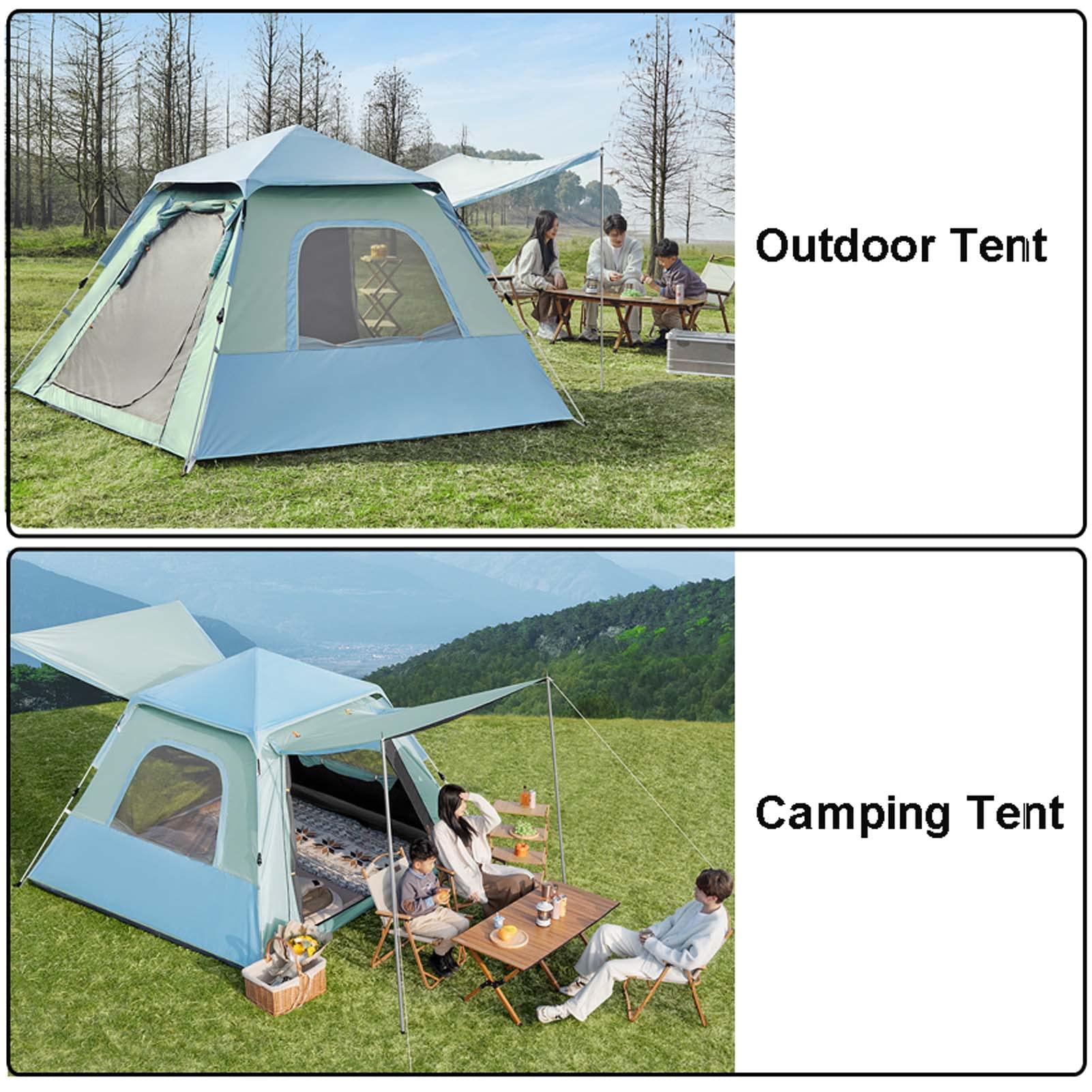 3-5 Person Pop Up Camping Tent - Large Waterproof & Windproof Family Tent for Adults - Lightweight Backpacking Tent with Sun Protection - Perfect for Hiking, Trekking & Outdoor Adventures