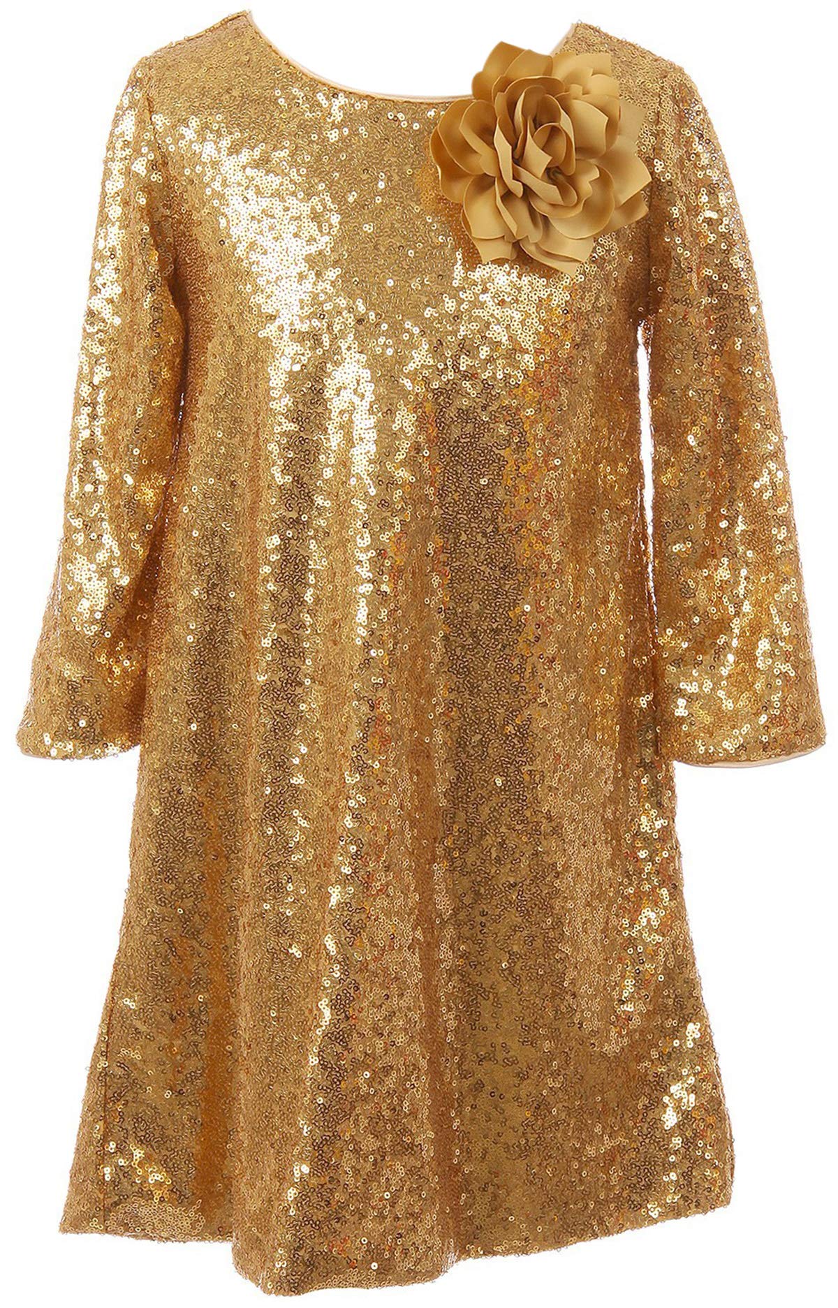 Sparkly Sequin Girls Party Dress Short Sleeve Holiday Christmas Flower Girl Dress - Perfect for Birthday Parties, Pageants, and Special Occasions