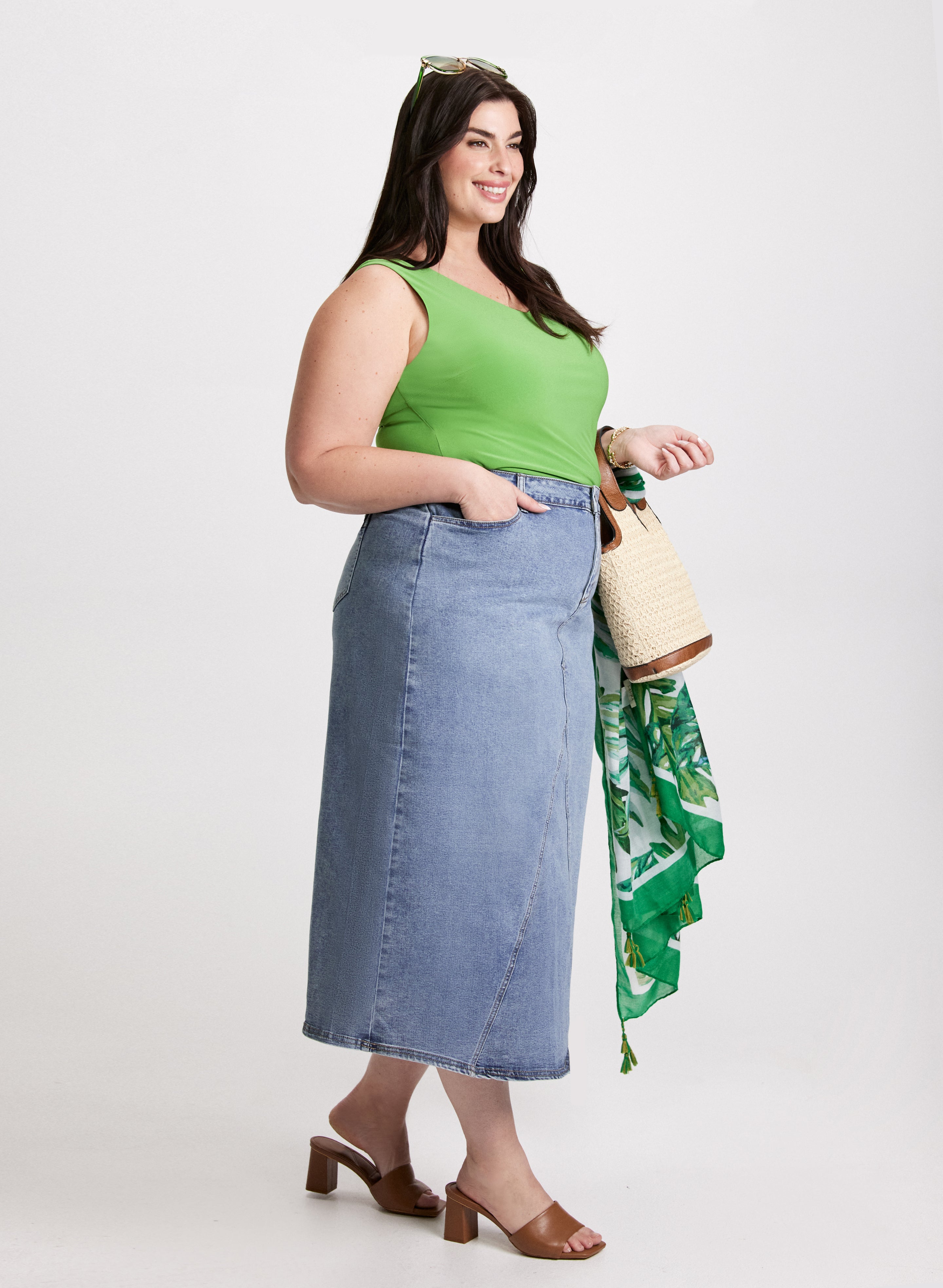 Stylish Women's Denim A-Line Skirt - High Waist Stretch Jeans Skirt for Casual & Office Wear - Perfect for Spring/Summer Outfits & Date Nights