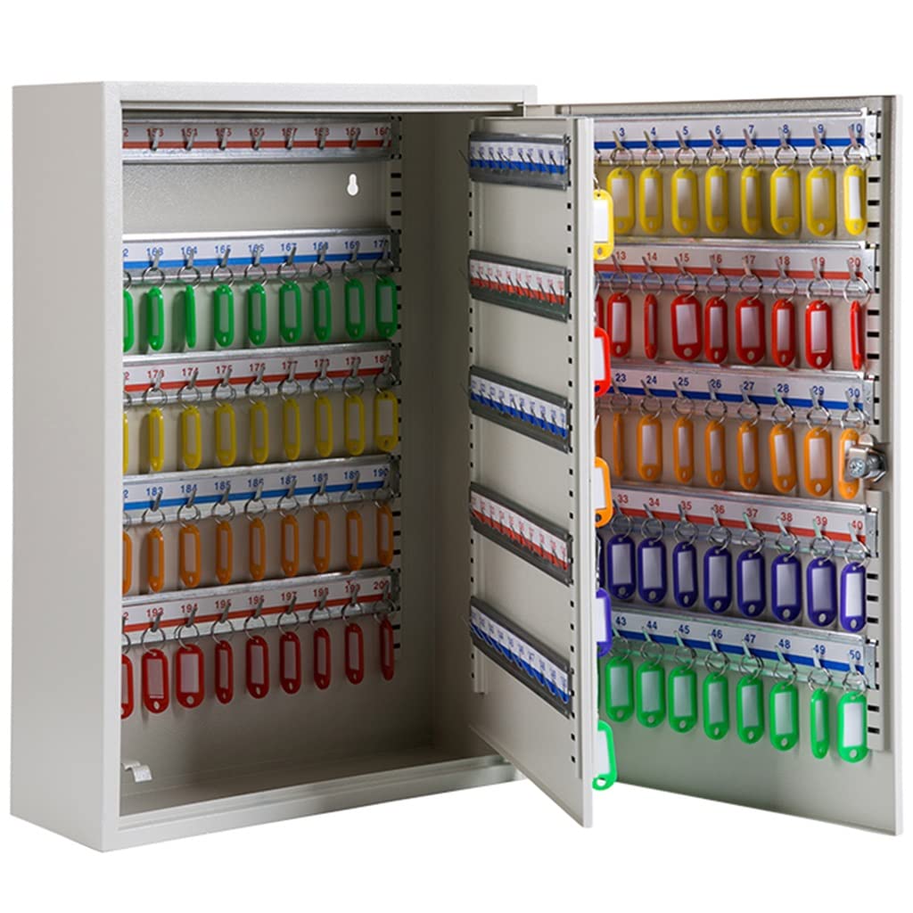 PetterShop 200-Key Steel Key Cabinet with Combination Lock - Wall Mount Adjustable Key Storage Box with Key Tags (Silver, 38x14x55cm) - Ideal for Home, Office, Hotel & Property Management Key Organization