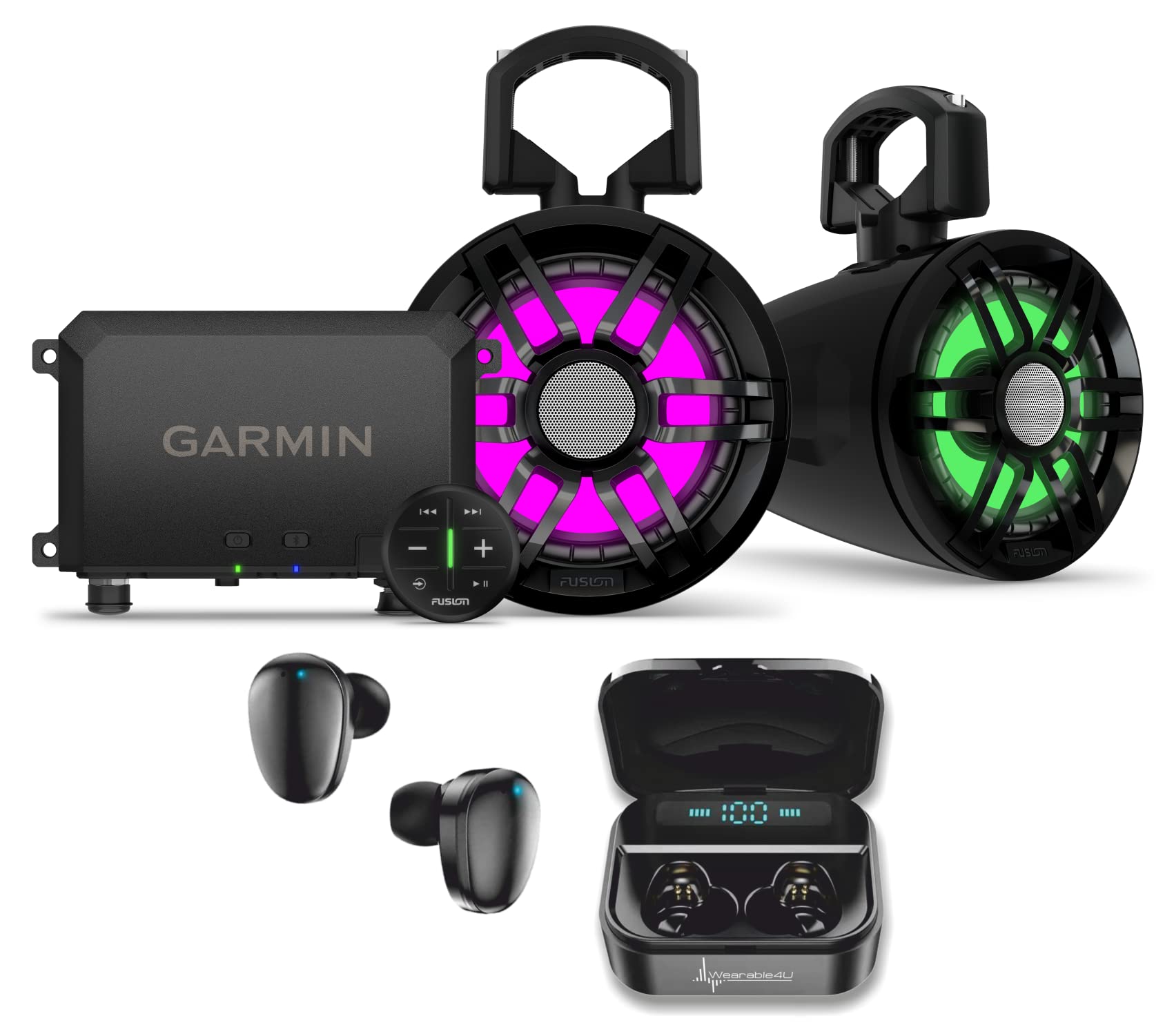 Garmin Tread Audio System with LED Controller & Black Earbuds Bundle - Wireless Headphones for Running, Cycling & Fitness Tracking - Wearable4U