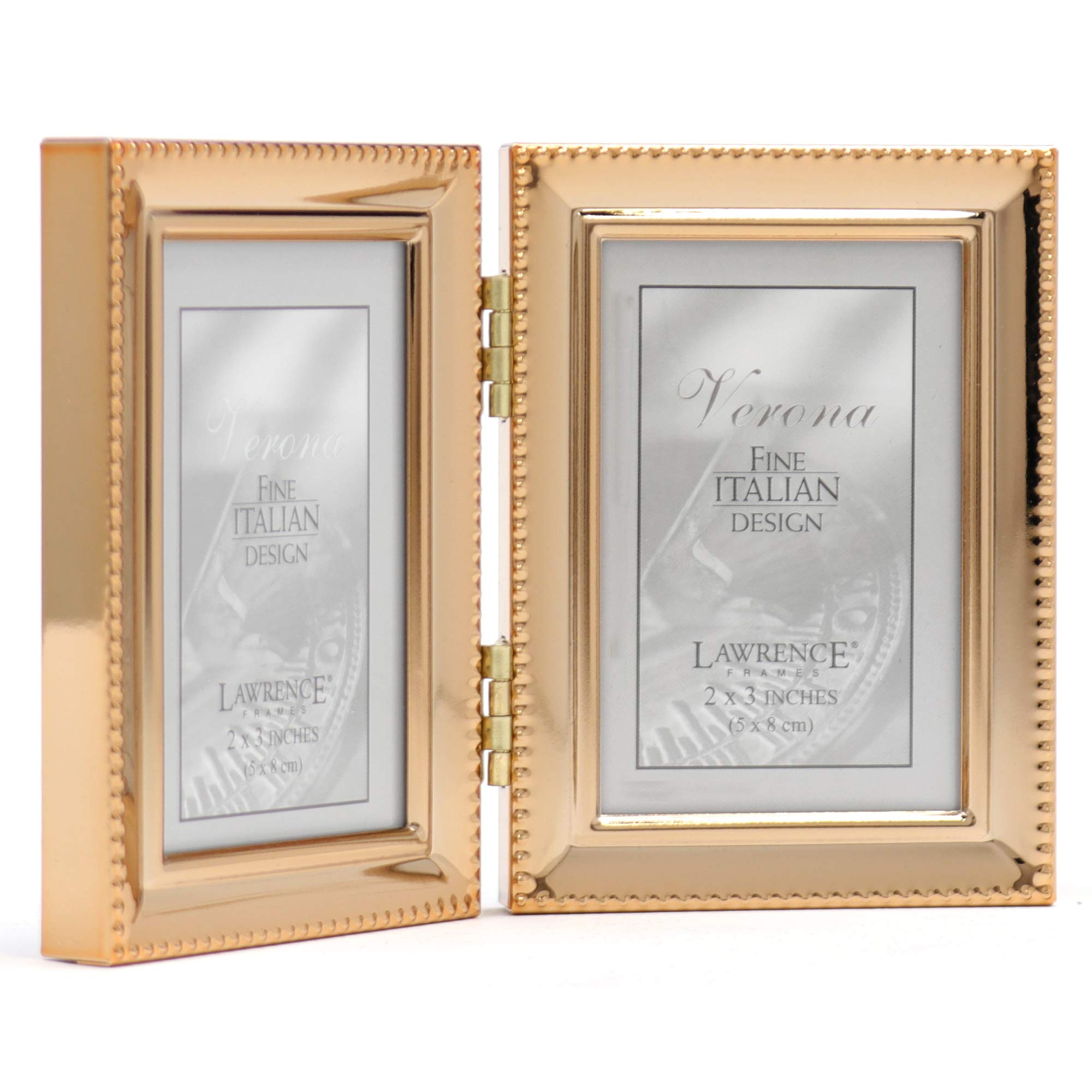 Lawrence Frames Bead Border Design 2.5x3.5 Double Picture Frame in Gold - Perfect for Displaying Photos, Artwork, and Memorabilia in Living Rooms, Bedrooms, or Offices