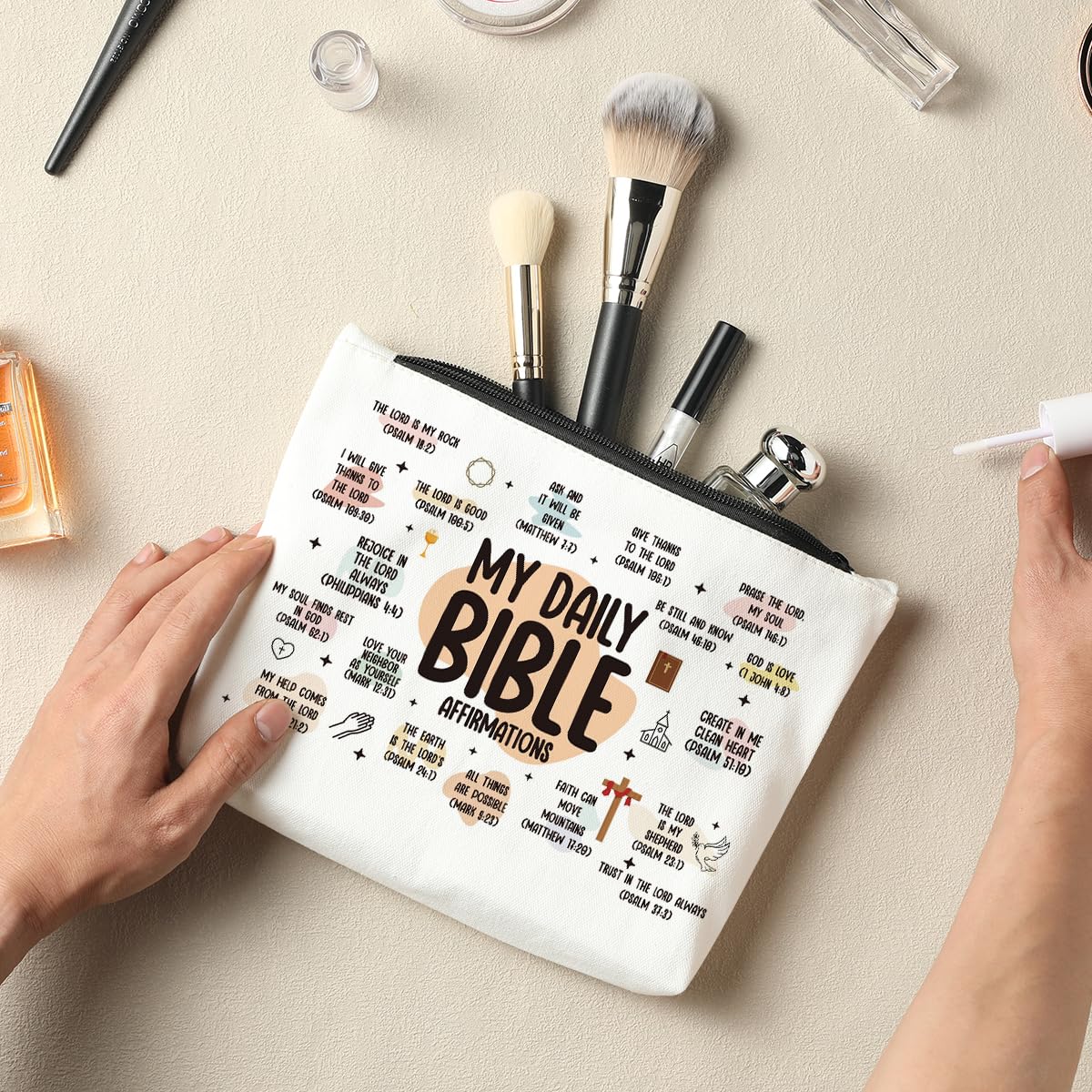 Christian Makeup Bag with Bible Verse - Faith Gift for Women - Perfect for Church & Travel