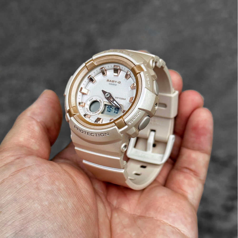 Casio Baby-G BGA-280BA-4ADR Women's Sports Watch - Beige & Pink Resin Band, Shock Resistant, 200M Waterproof - Perfect for Swimming, Running & Outdoor Activities