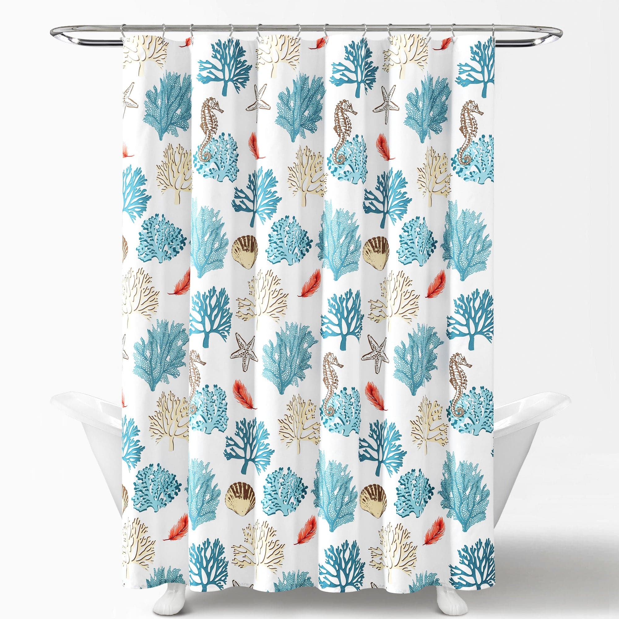 Coastal Reef Feather Shower Curtain - Waterproof Bathroom Decor with Tropical Design - Perfect for Beach House, Coastal Theme Bathrooms & Spa Retreats