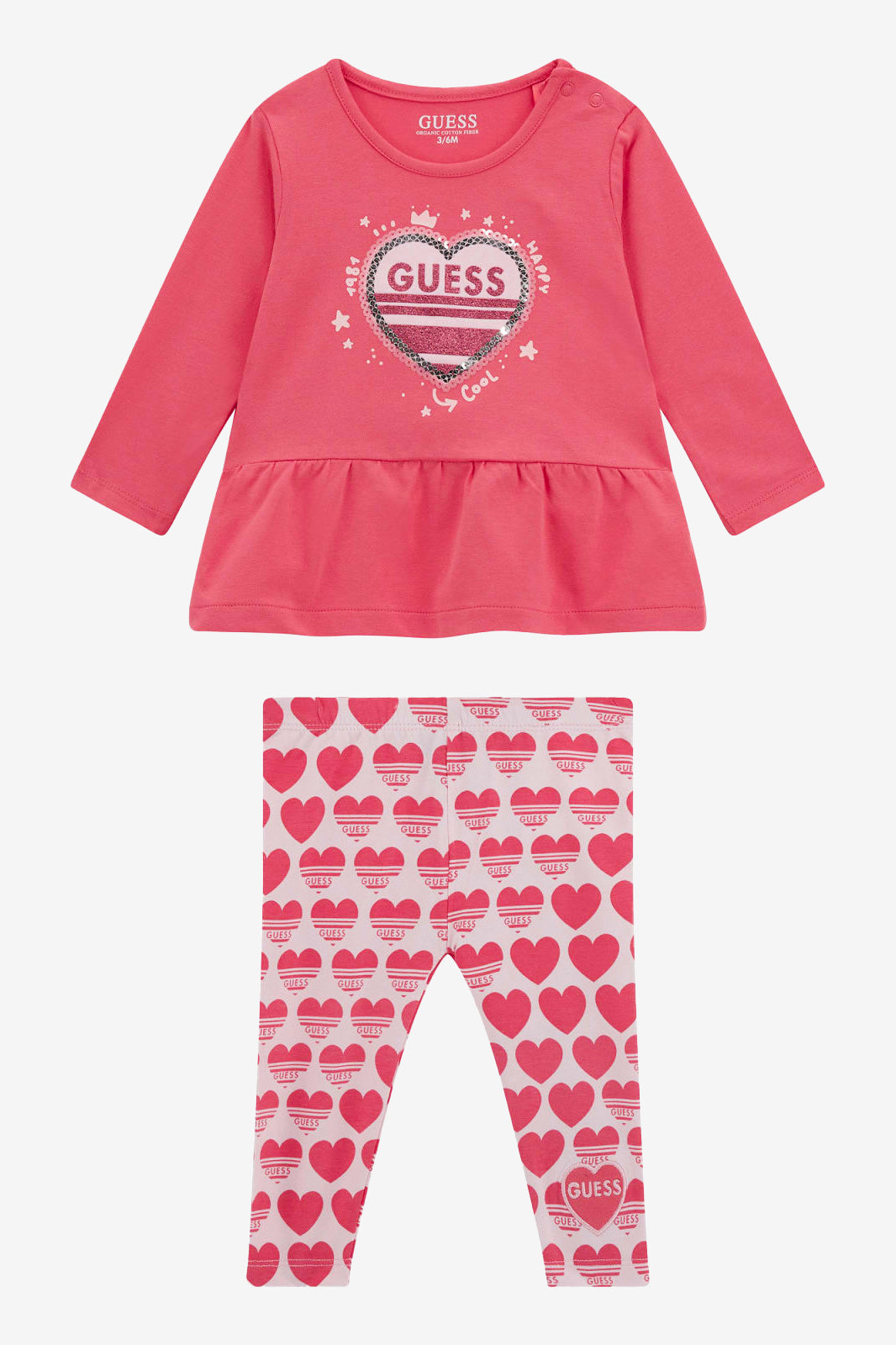 Sienna Cerise Peplum Top & Heart Print Leggings - Women's Fashion Tunic and Yoga Pants Set for Workout, Dance, or Casual Wear