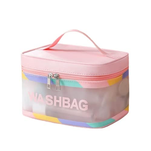 Waterproof Transparent Travel Cosmetic Bag for Women - Multipurpose Makeup & Toiletry Organizer with Zipper - Portable Pink Cosmetic Pouch for Home, Gym, Airplane & Vacation Essentials