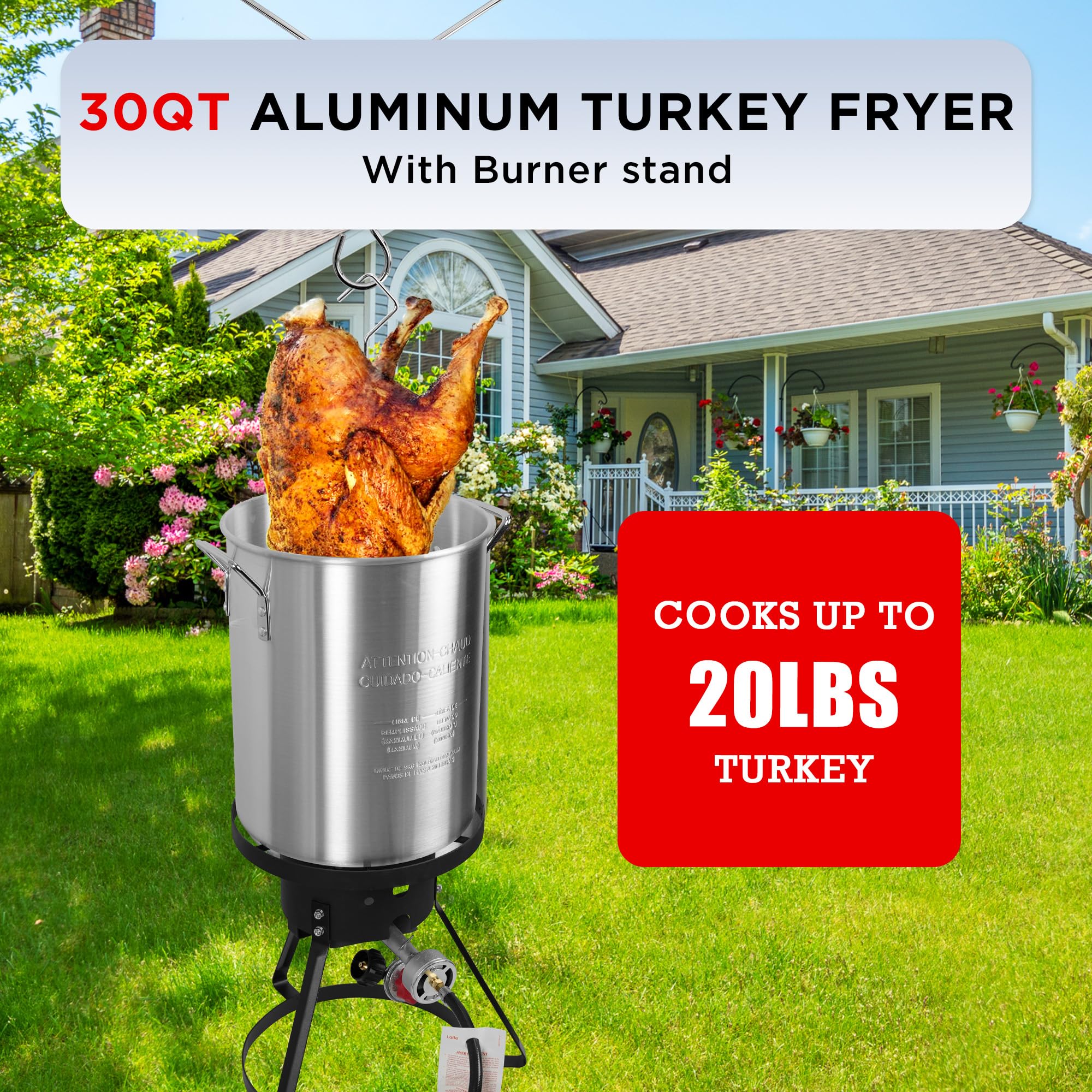 Red Mountain Valley 30 Qt Propane Turkey Deep Fryer - Outdoor Camping Deep Fryer with Thermometer, 50,000 BTU Gas Burner & 30qt Stock Pot - Perfect for Turkey, Seafood Boiling, Crawfish & Outdoor Cooking - Ideal for Camping, Backyard Parties & Large Gatherings