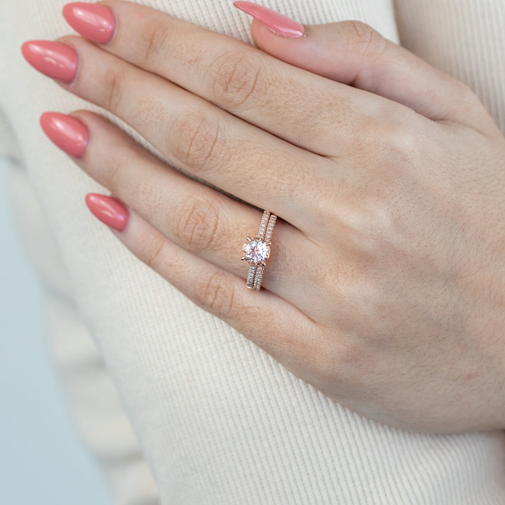 9ct Rose Gold 1.20ct Morganite and Diamond Bridal Ring Set - Elegant Engagement & Wedding Jewelry for Brides