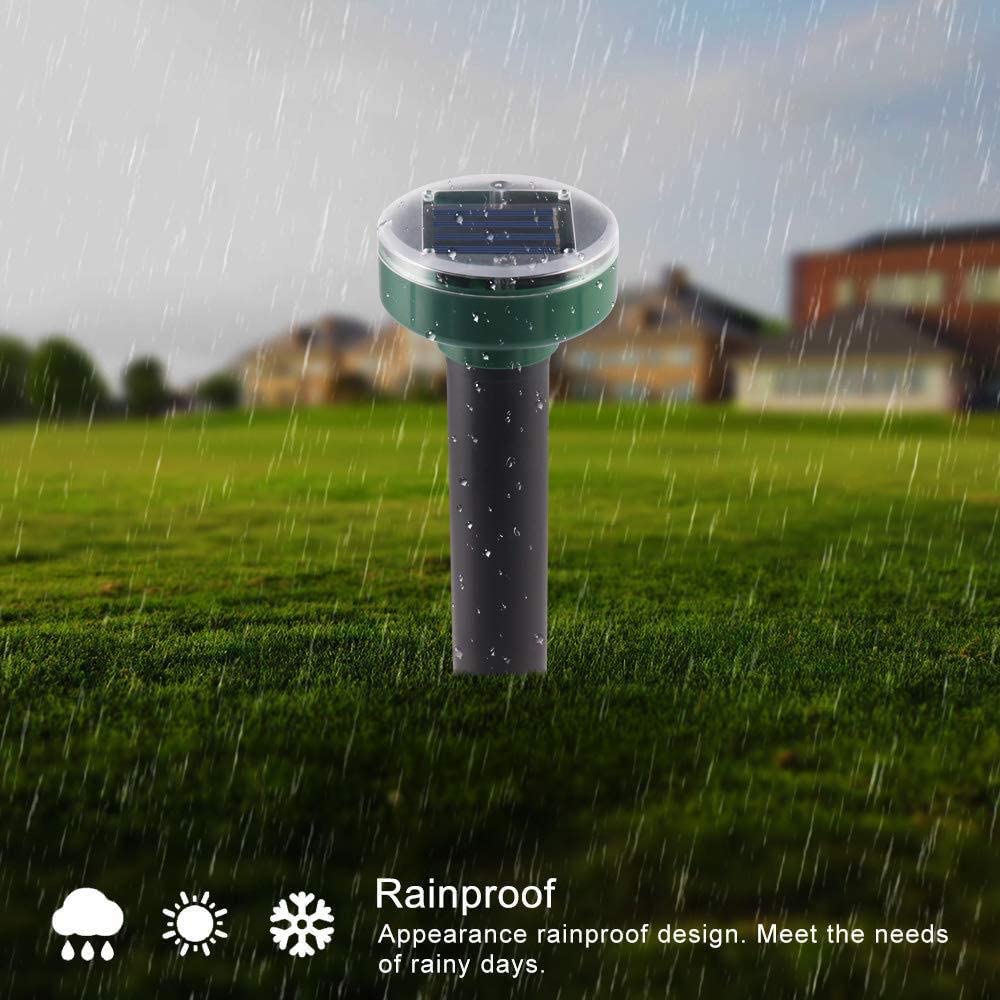 (2 Pack) Solar Powered Ultrasonic Gopher Repellent - Waterproof IP65 Mole & Rodent Deterrent with Auger Drill Bit - Effective Against Groundhogs, Voles, Snakes - Perfect for Gardens, Lawns & Farms