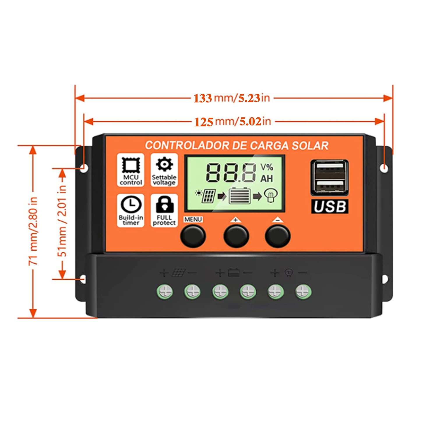 20A Solar Charge Controller with Dual USB Ports - 12V/24V PWM Auto Adjustable LCD Display - Intelligent Solar Panel Regulator for RV, Boat, Off-Grid & Home Solar Systems