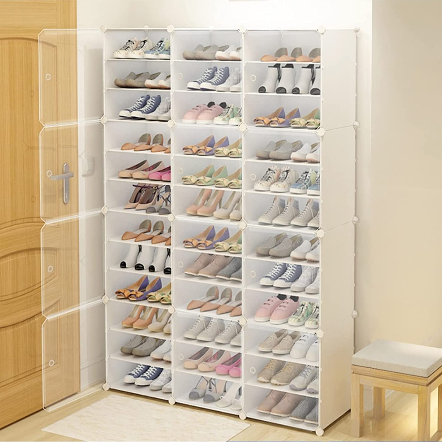 DNYSYSJ 12-Tier Stackable Shoe Rack Organizer - Holds 72 Pairs of Shoes, Free Standing Expandable Shoe Cabinet Storage Shelf for Closet, Entryway, Bedroom, and Dorm Organization (12 Rows, 3 Lines)