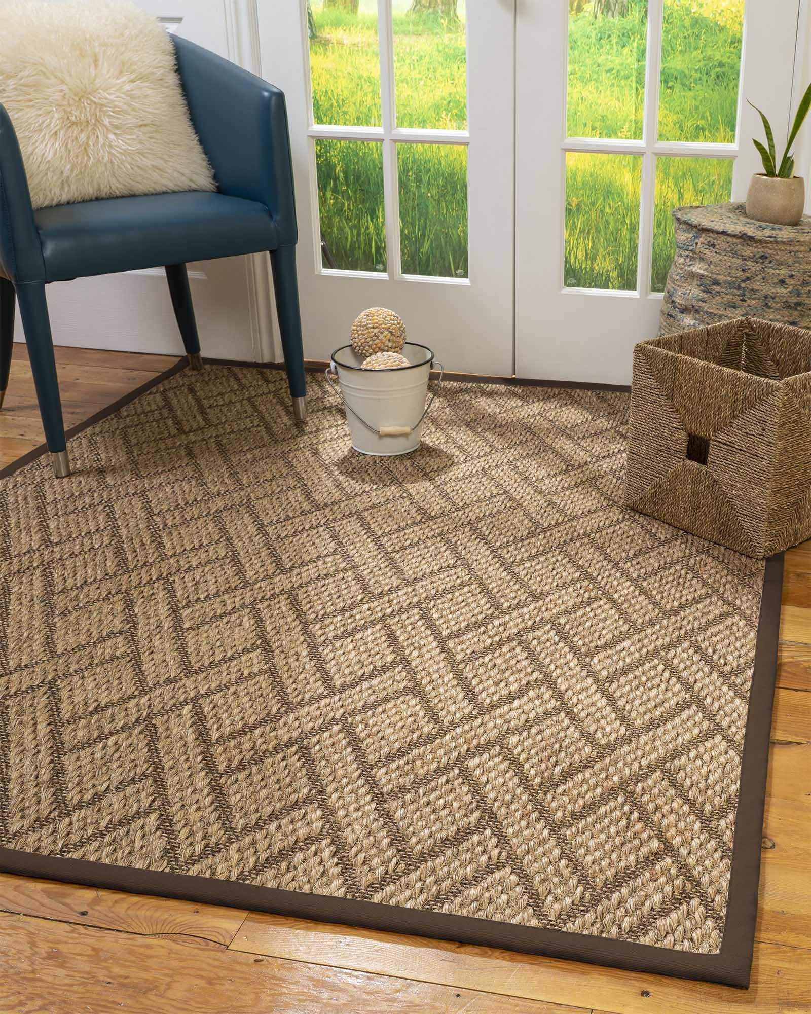 Handmade 100% Natural Fiber Sisal Area Rug - Brown/Multi with Fudge Border 4' x 6' | Eco-Friendly Floor Covering for Living Room, Bedroom & Home Decor
