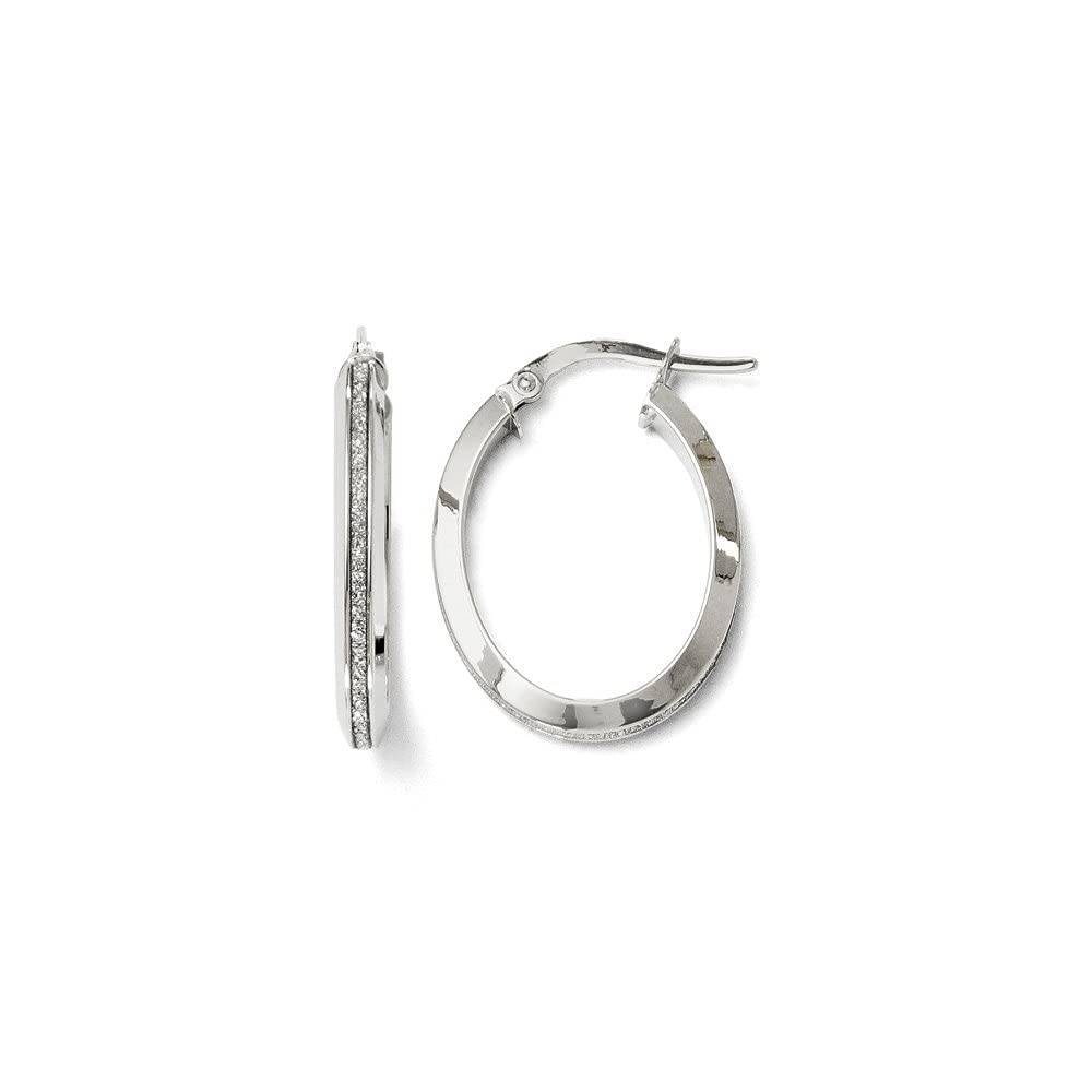 14K White Gold Oval Hoop Earrings for Women - Polished Glimmer Infused Fine Jewelry | Elegant Gift for Anniversary, Wedding & Special Occasions
