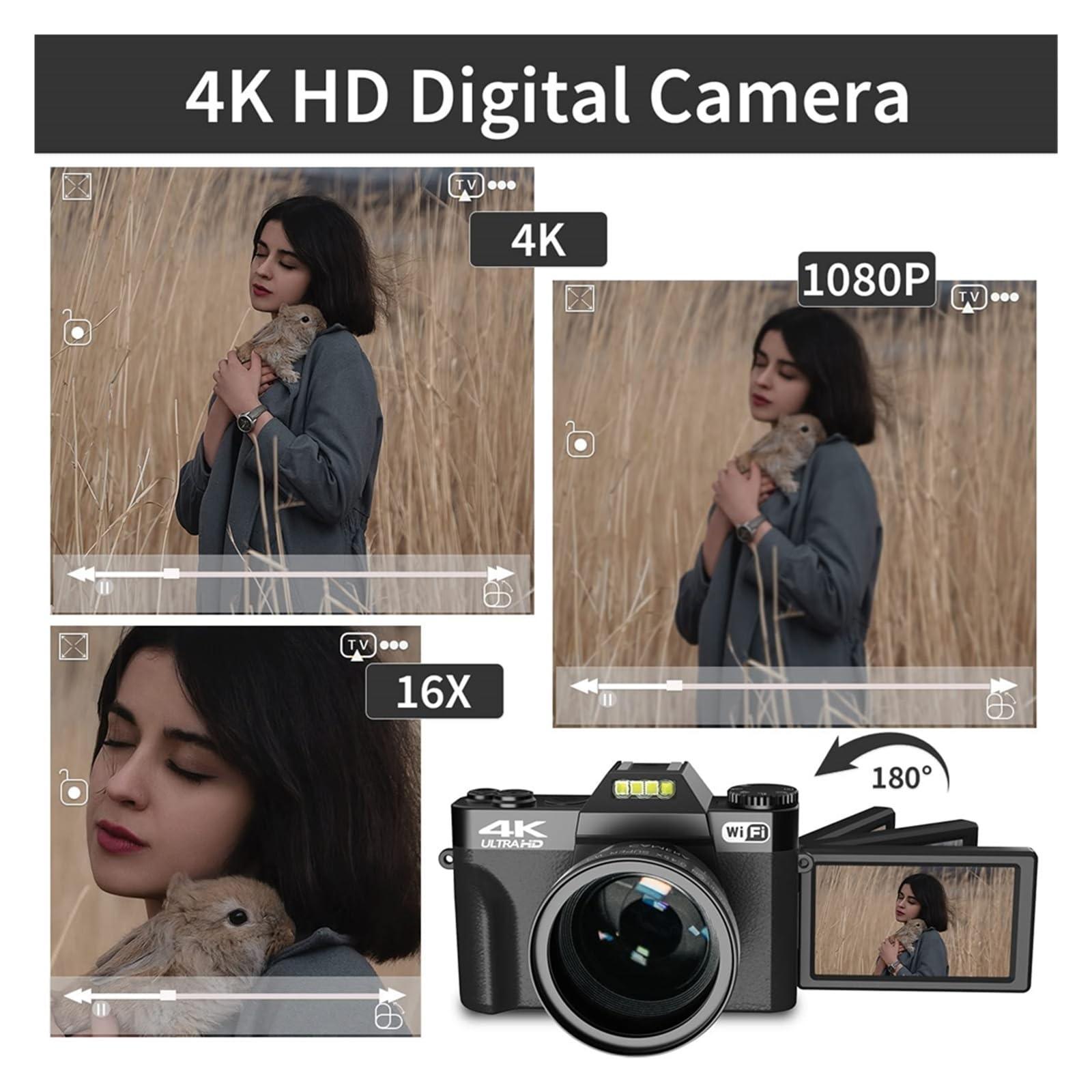 48MP Retro Video Camera with Flip Screen - 4K Vlogging & Photography for Travel & Events