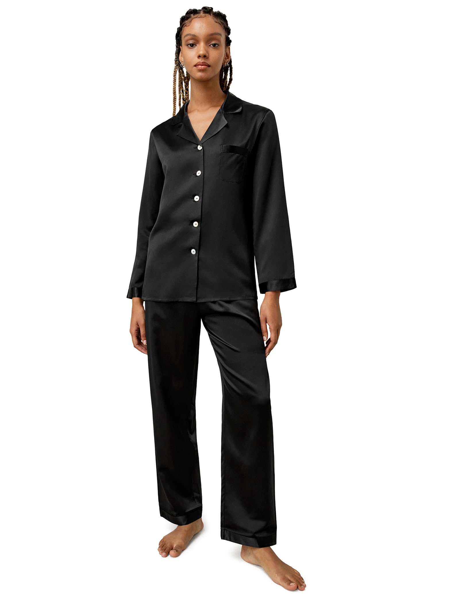 Luxury 100% Mulberry Silk Pajamas for Women - 22 Momme Pure Long Sleeve Full Length Nightgown | Soft Sleepwear for Comfortable Nights & Elegant Lounging