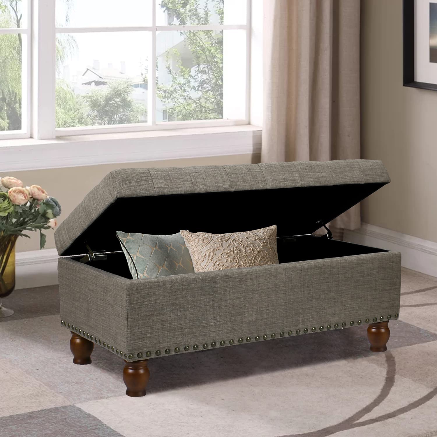 Joveco Fabric Storage Ottoman - Rectangular Tufted Bench with Lift Top, Multi-Functional Coffee Table & Footrest Stool for Living Room, Entryway, Bedroom - Sandstone Brown | Perfect for Extra Seating, Hidden Storage & Home Decor