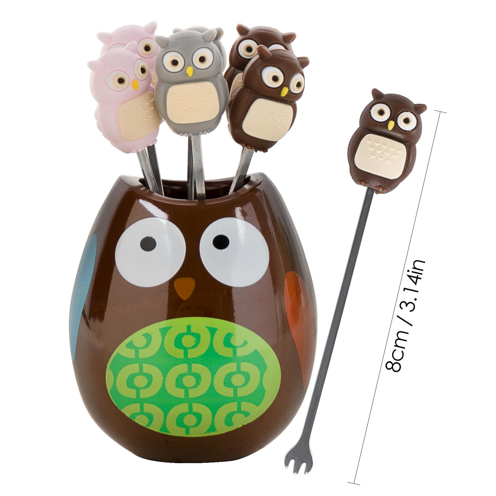 SHIDOW Cute Animal Fruit Forks Set - Stainless Steel Food Picks with Ceramic Owl Holder - Perfect for Party Decorations, Fruit Platters, and Kids Snack Time