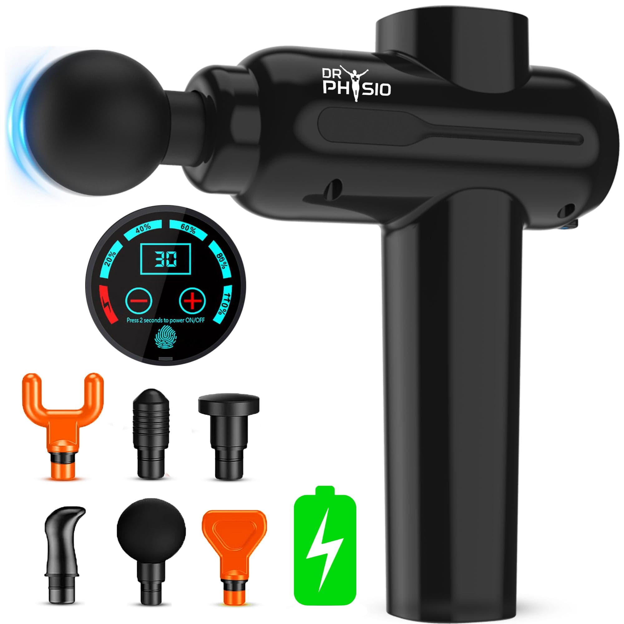 Supervolt PRO Electric Massage Gun for Pain Relief - 6 Attachments, 4 Speed Levels, Rechargeable Deep Tissue Percussion Massager for Back, Neck, Shoulder, Leg & Full Body - Perfect for Athletes, Office Workers & Home Use