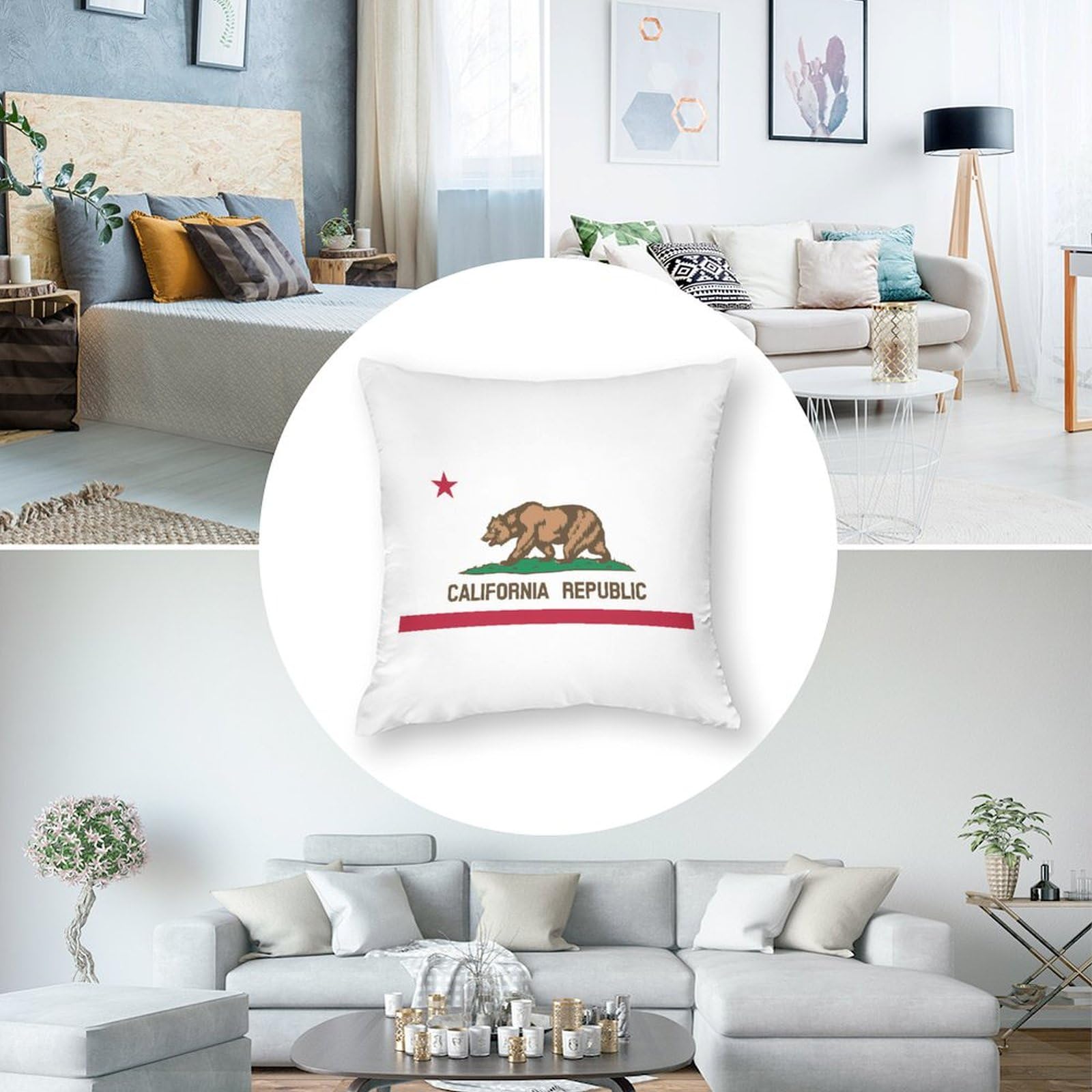 California Bear Flag Polyester Pillow Cases - Soft 14x14 Inch Decorative Pillow Covers for Sofa, Bed & Home Decor | Durable & Smooth Cushion Covers for Living Room, Office & Outdoor Use
