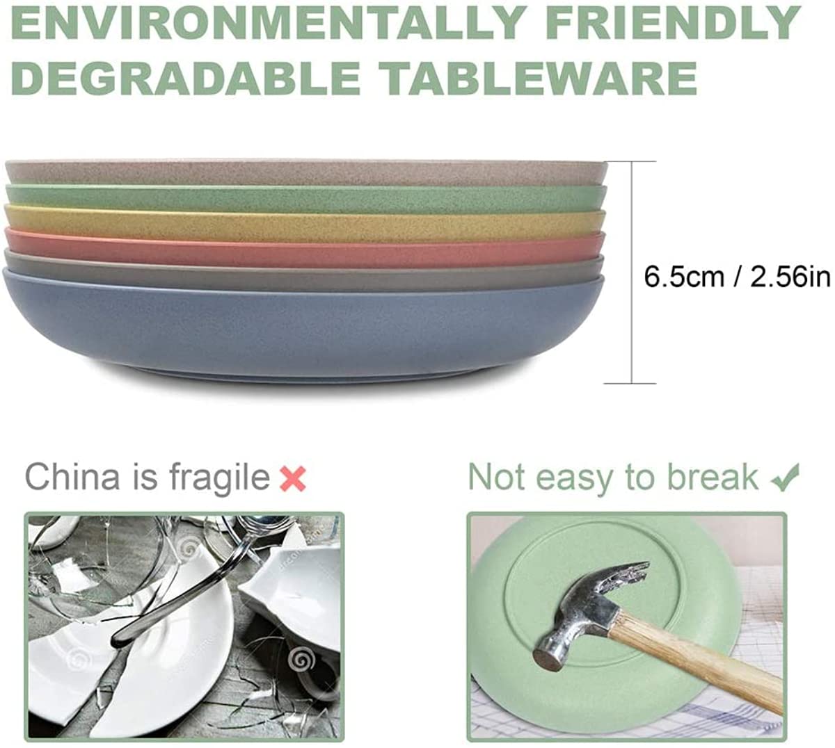 6-Pack Eco-Friendly Wheat Straw Dinner Plates - 9 Inch Unbreakable Plates, Microwave & Dishwasher Safe, Lightweight & Durable - Perfect for Picnics, Camping, Parties and Everyday Use