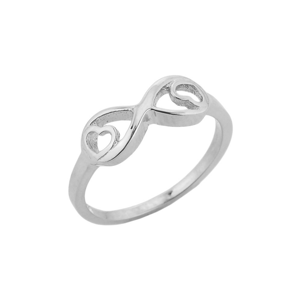 Exquisite High Polish White Gold Double Heart Infinity Ring for Women - Perfect for Anniversaries, Engagements & Romantic Gifts