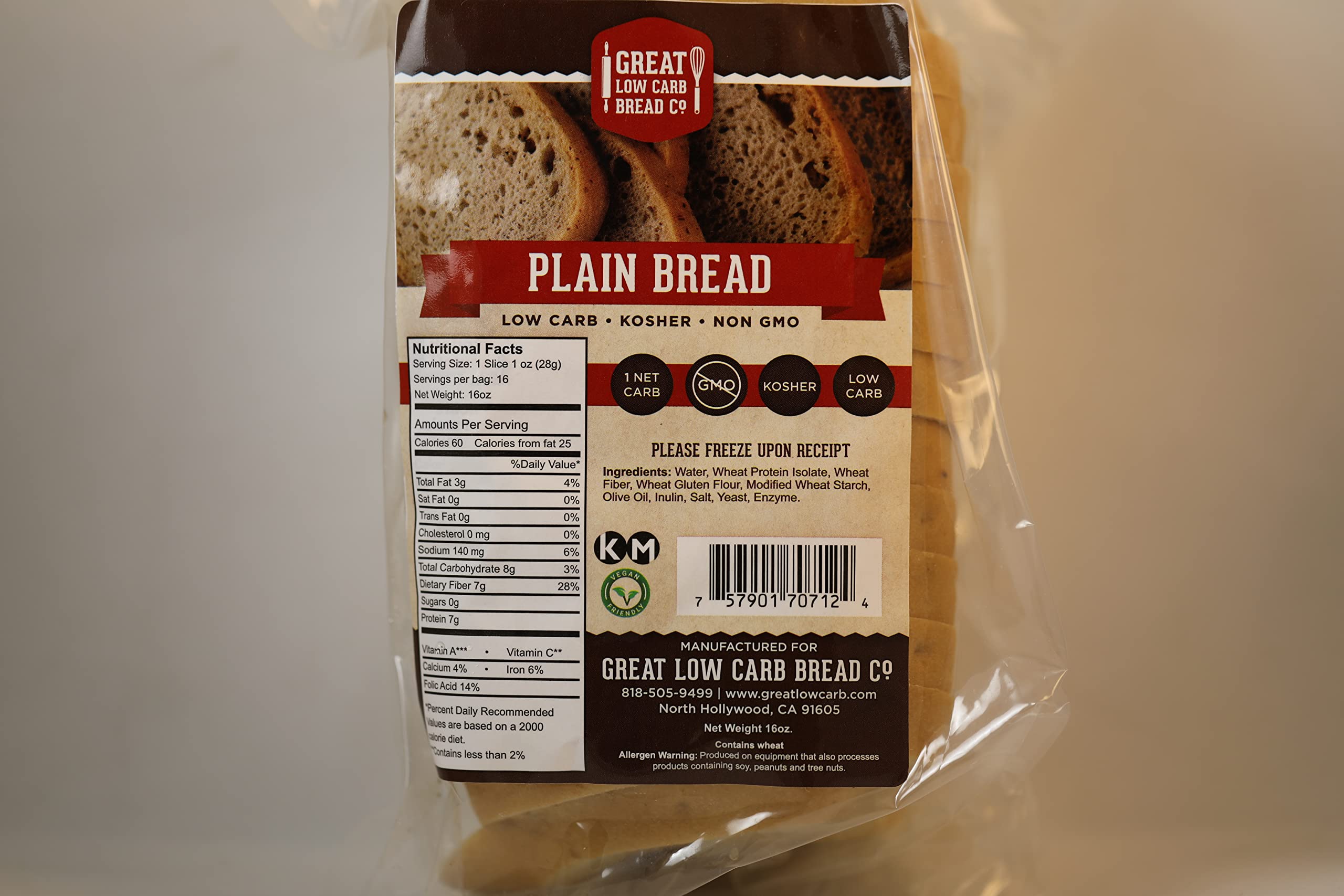 Great Low Carb Bread Co. - Plain Keto Bread - 1 Loaf (16oz) | Low Carb, High Protein, Gluten-Free Bread for Keto Diet & Healthy Lifestyle | Perfect for Sandwiches, Toast & Breakfast