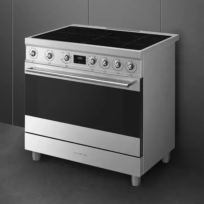 Smeg 90cm Freestanding Induction Cooker with 4 Burners - Stainless Steel Built-in Oven for Modern Kitchens | Perfect for Home Chefs & Entertaining Guests