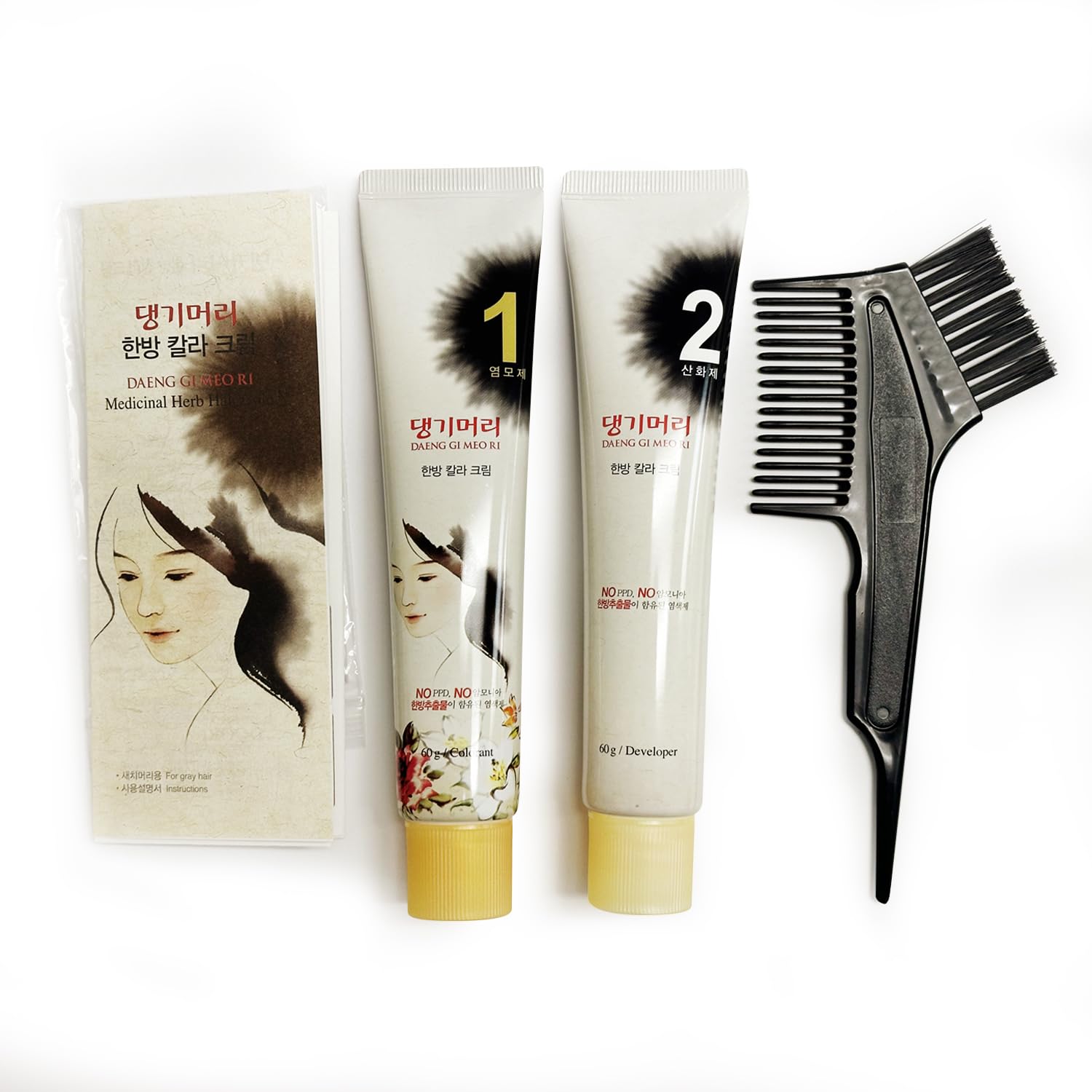Korean Herbal Hair Dye Cream - Dark Brown, PPD-Free Gray Coverage for Home Use
