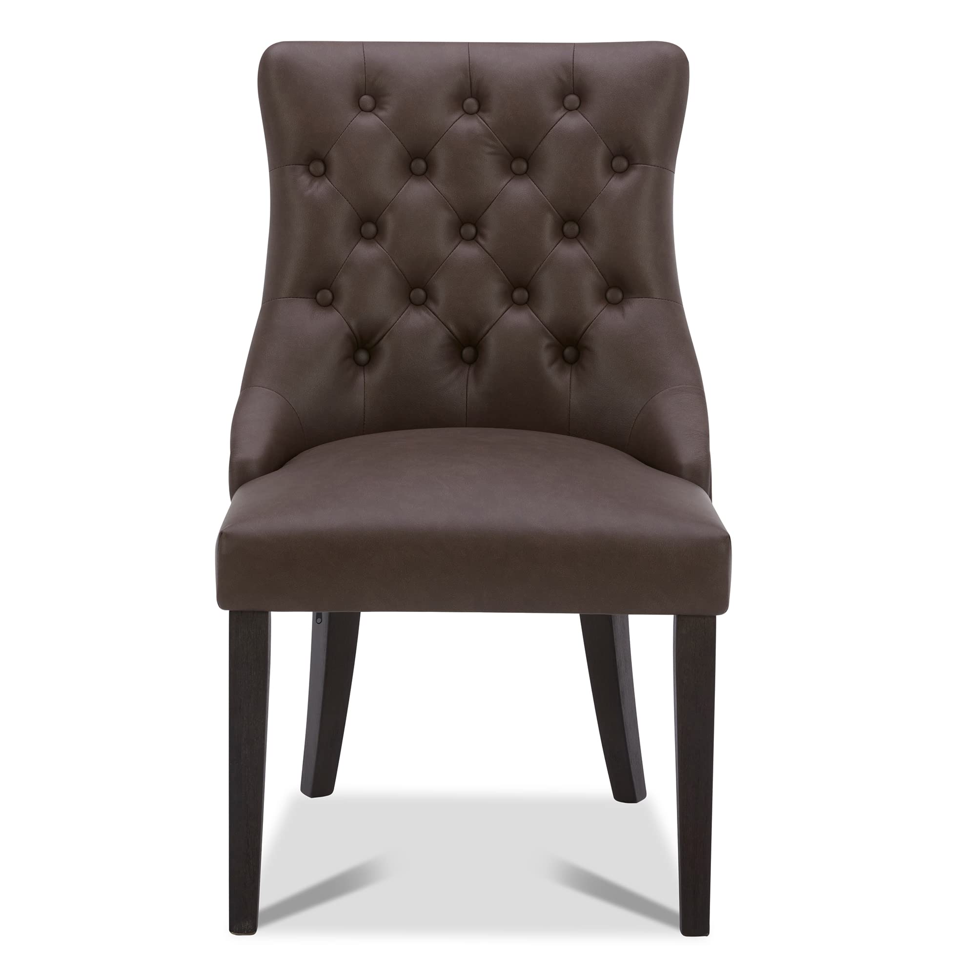 CHITA Farmhouse Tufted Dining Chairs Set of 2 - Modern Upholstered Faux Leather High Back Kitchen Chairs in Chocolate Brown - Perfect for Dining Room, Breakfast Nook or Home Office